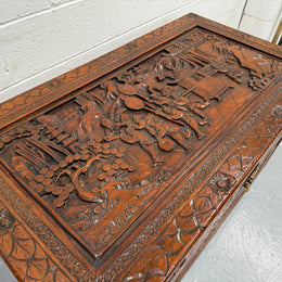 Large Vintage Oriental Carved Camphorwood Chest
