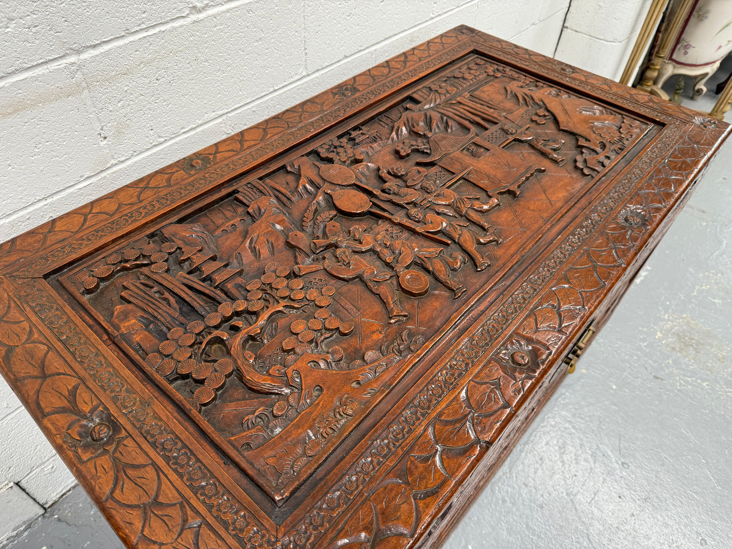 Large Vintage Oriental Carved Camphorwood Chest
