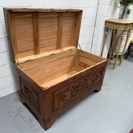 Large Vintage Oriental Carved Camphorwood Chest