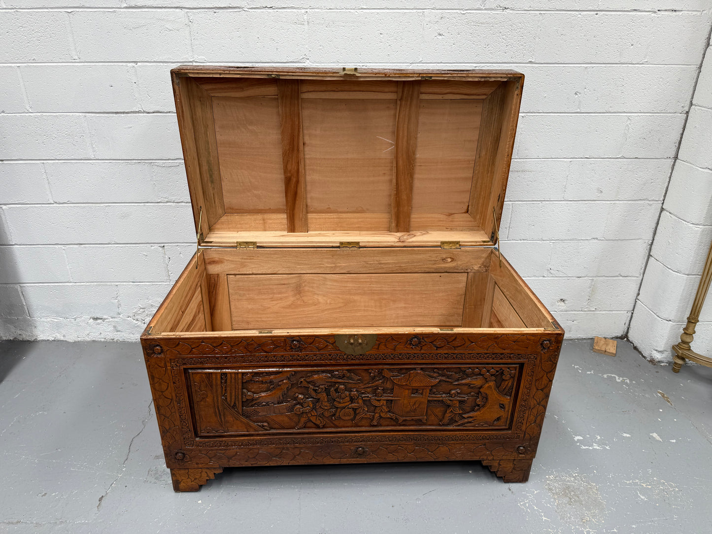 Large Vintage Oriental Carved Camphorwood Chest