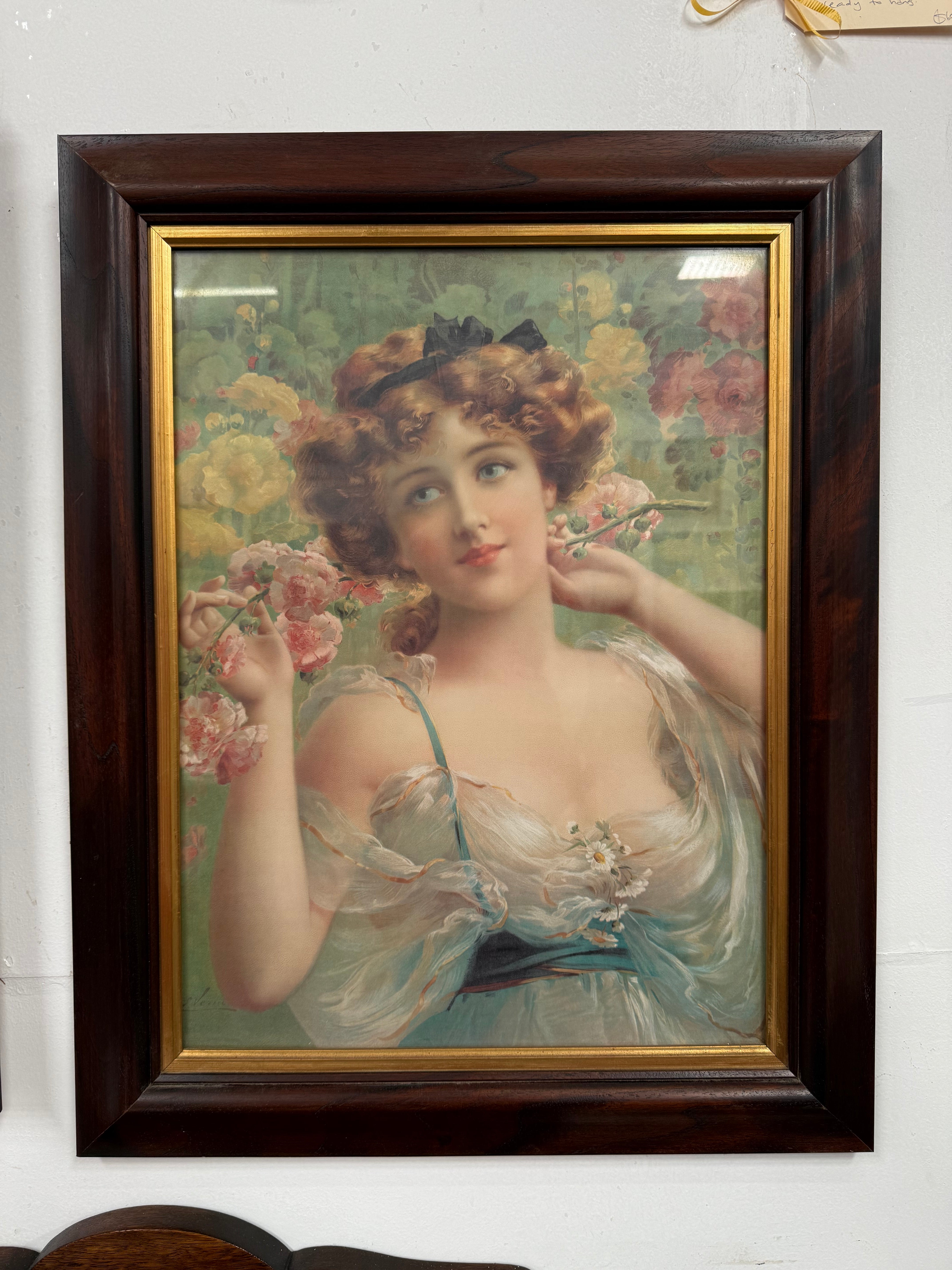 Beautiful Framed Oleograph Picture of a Lady