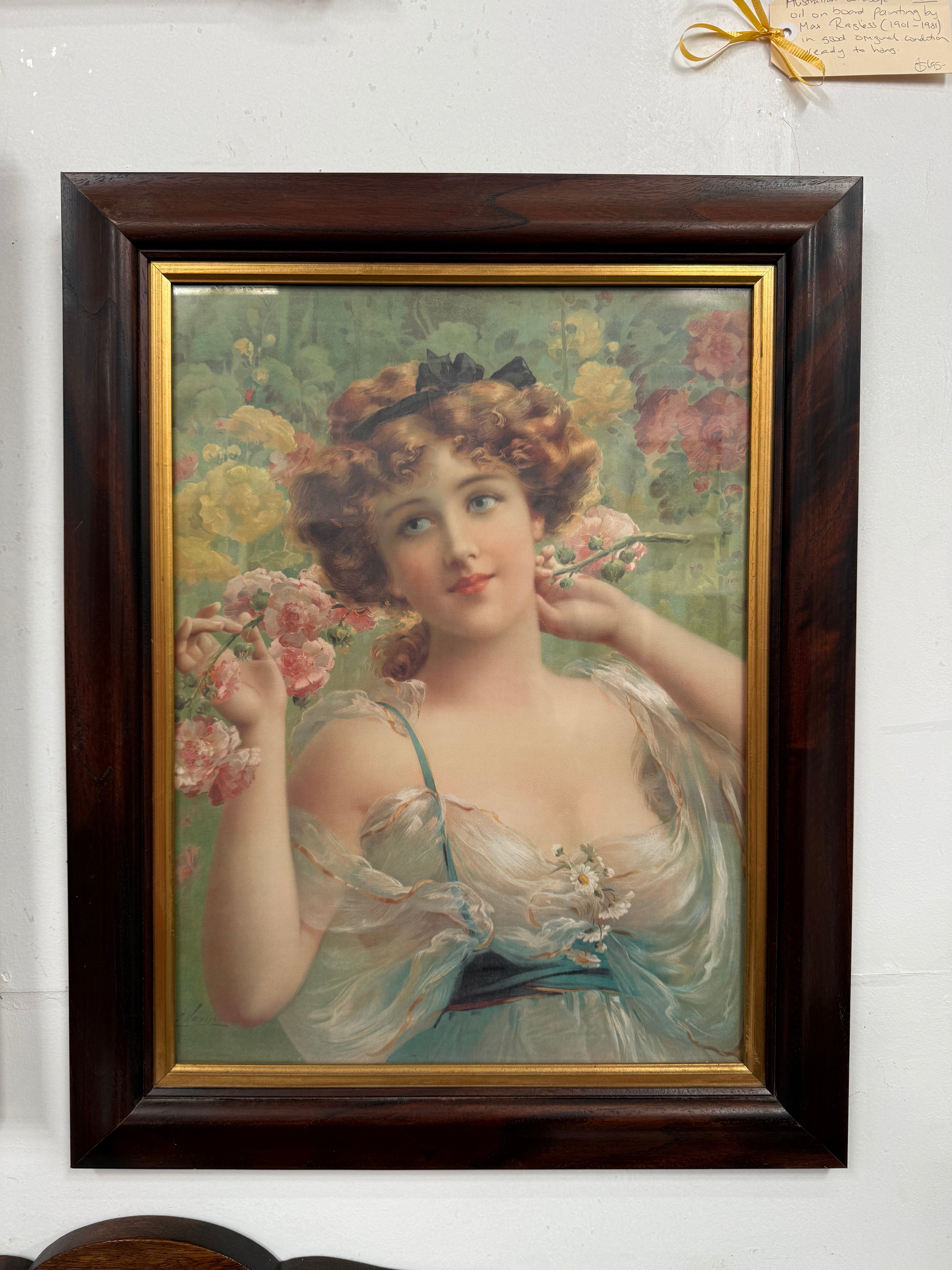 Beautiful Framed Oleograph Picture of a Lady