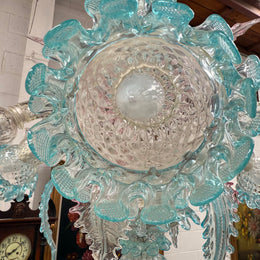 Beautiful Italian Murano Glass Six Branch Light with Pink and Blue Flowers and Leaves