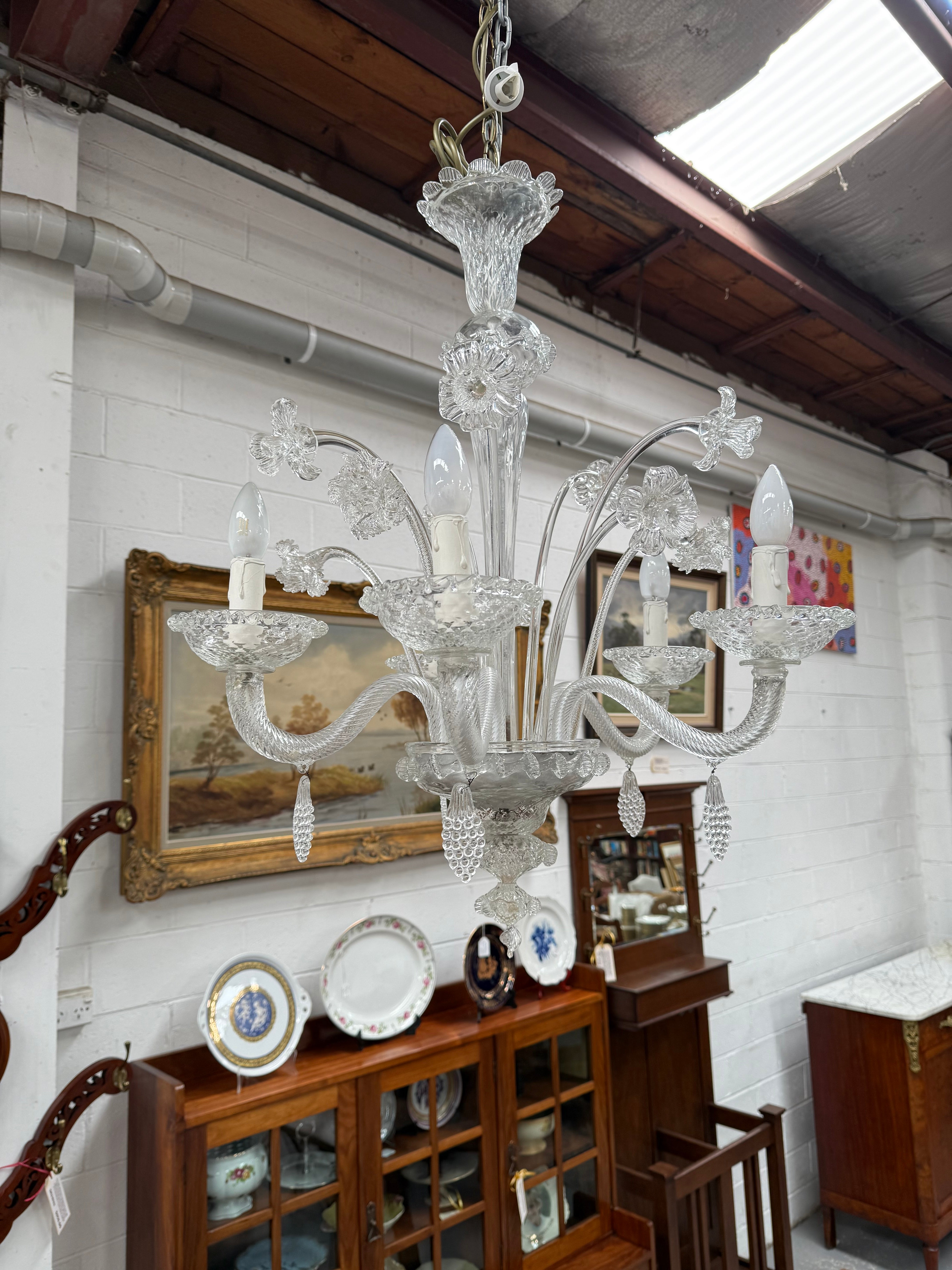 Italian Murano Clear Floral Chandelier | Antique & Vintage | Moonee Ponds Antiques | Australia Wide