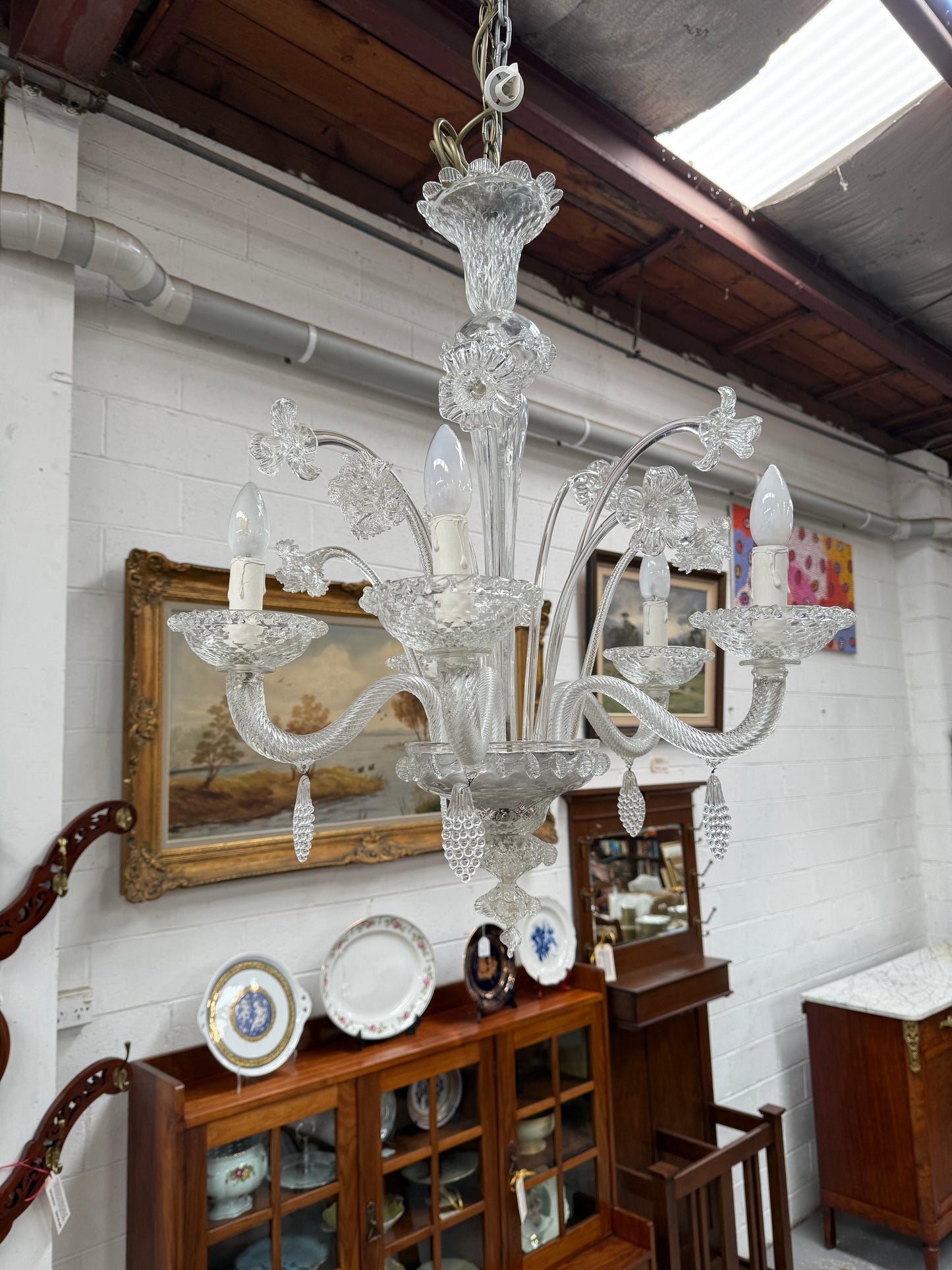 Italian Murano Clear Floral Chandelier
