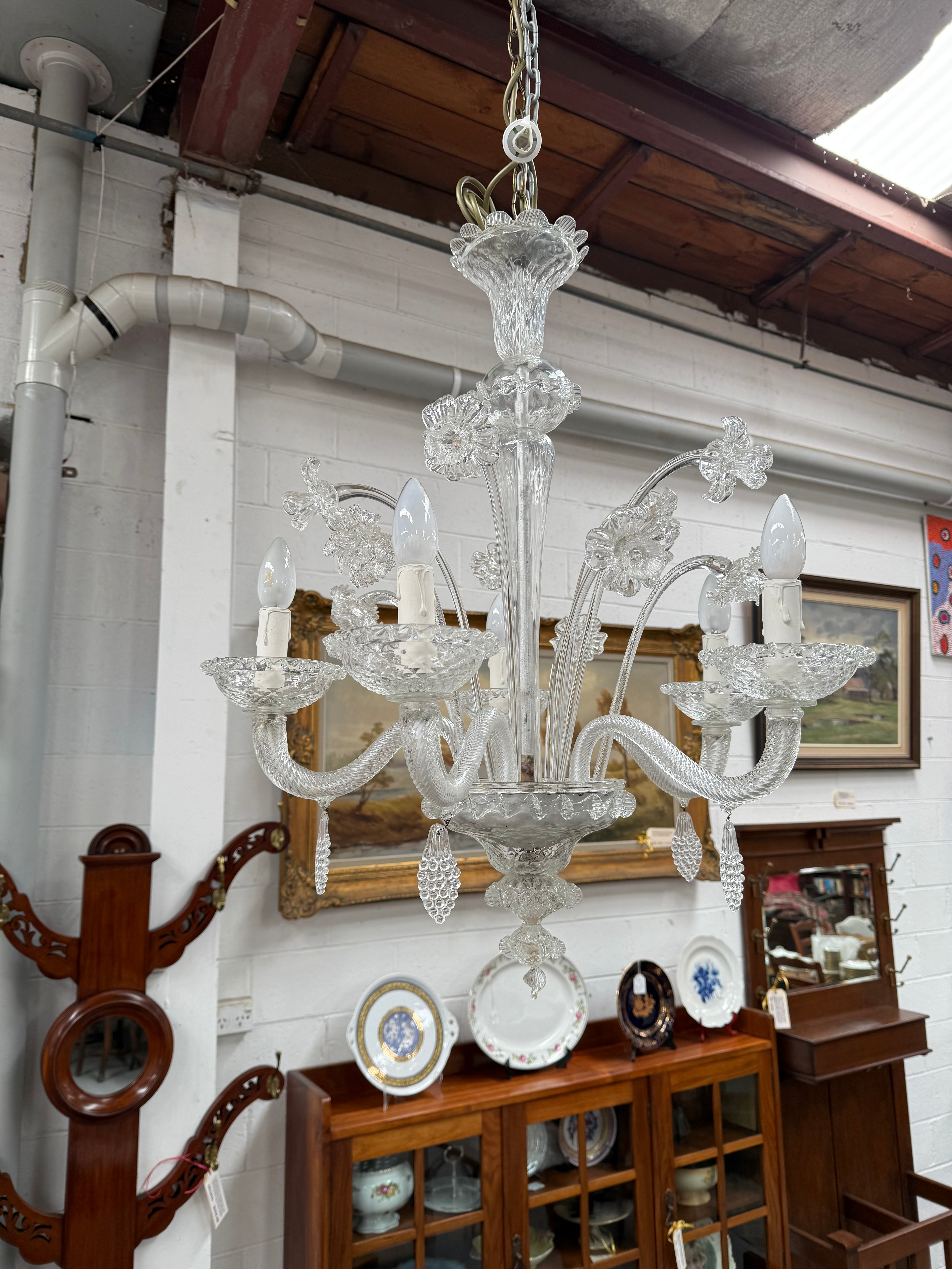 Italian Murano Clear Floral Chandelier | Antique & Vintage | Moonee Ponds Antiques | Australia Wide