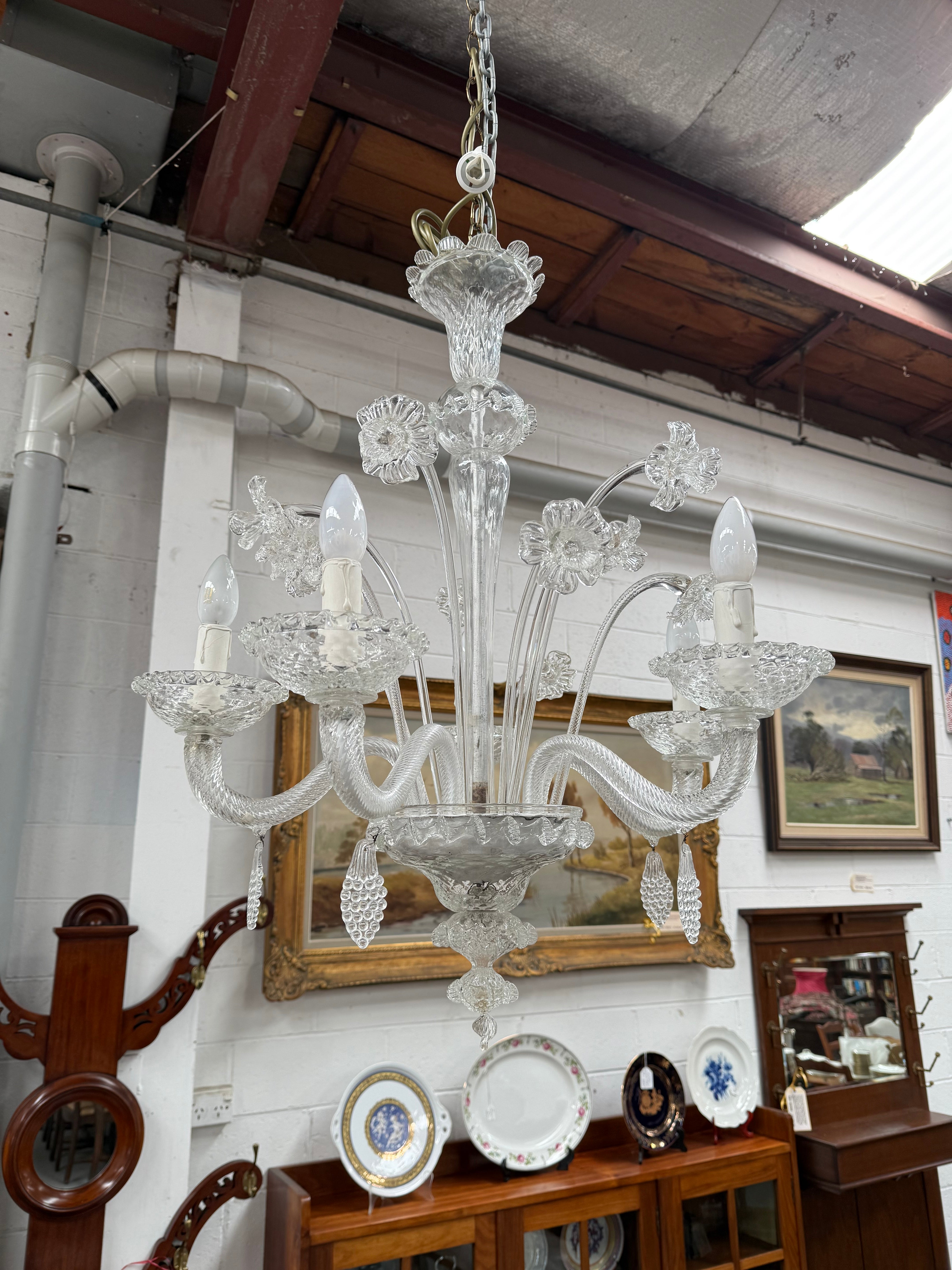 Italian Murano Clear Floral Chandelier | Antique & Vintage | Moonee Ponds Antiques | Australia Wide