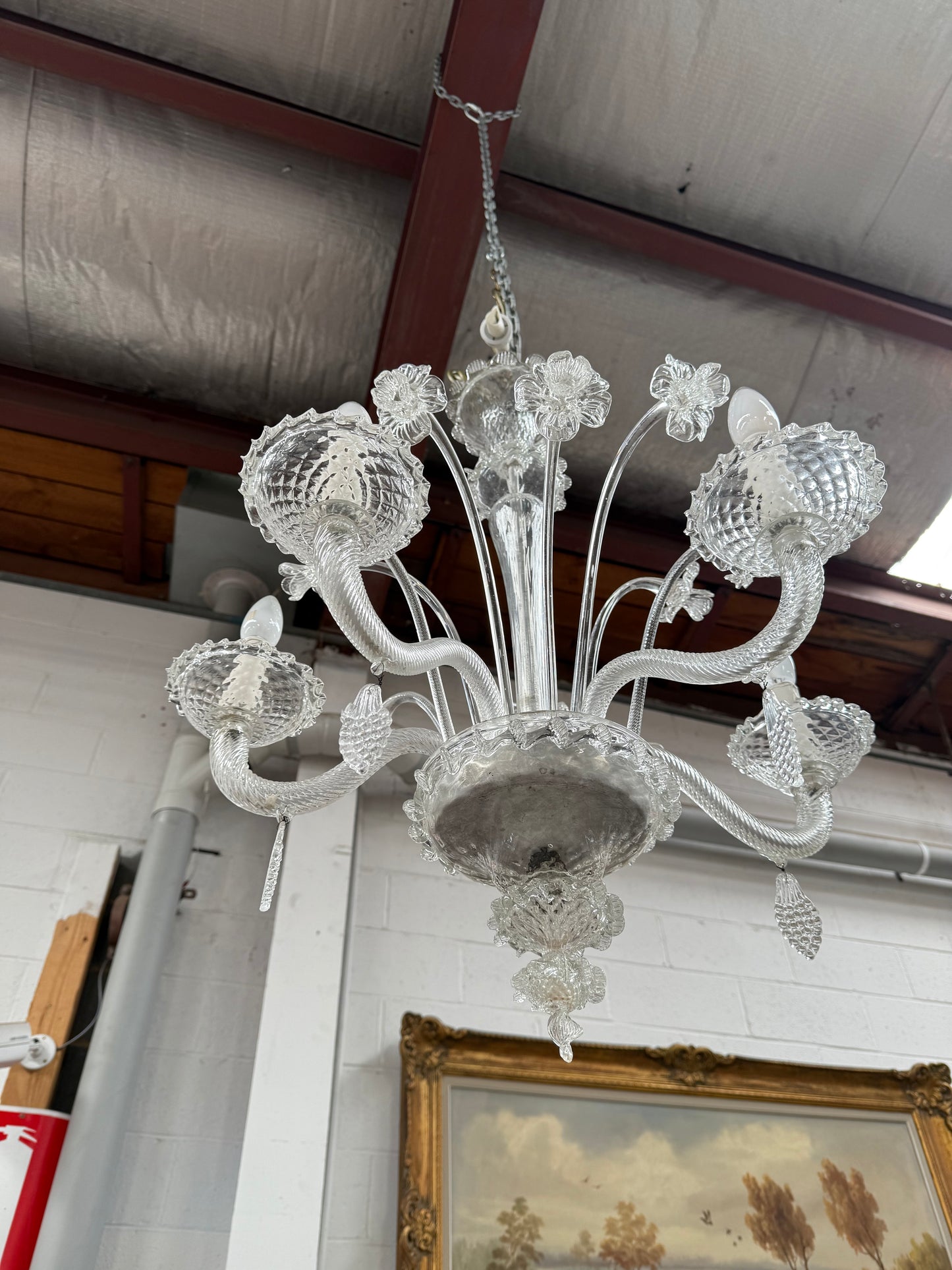 Italian Murano Clear Floral Chandelier