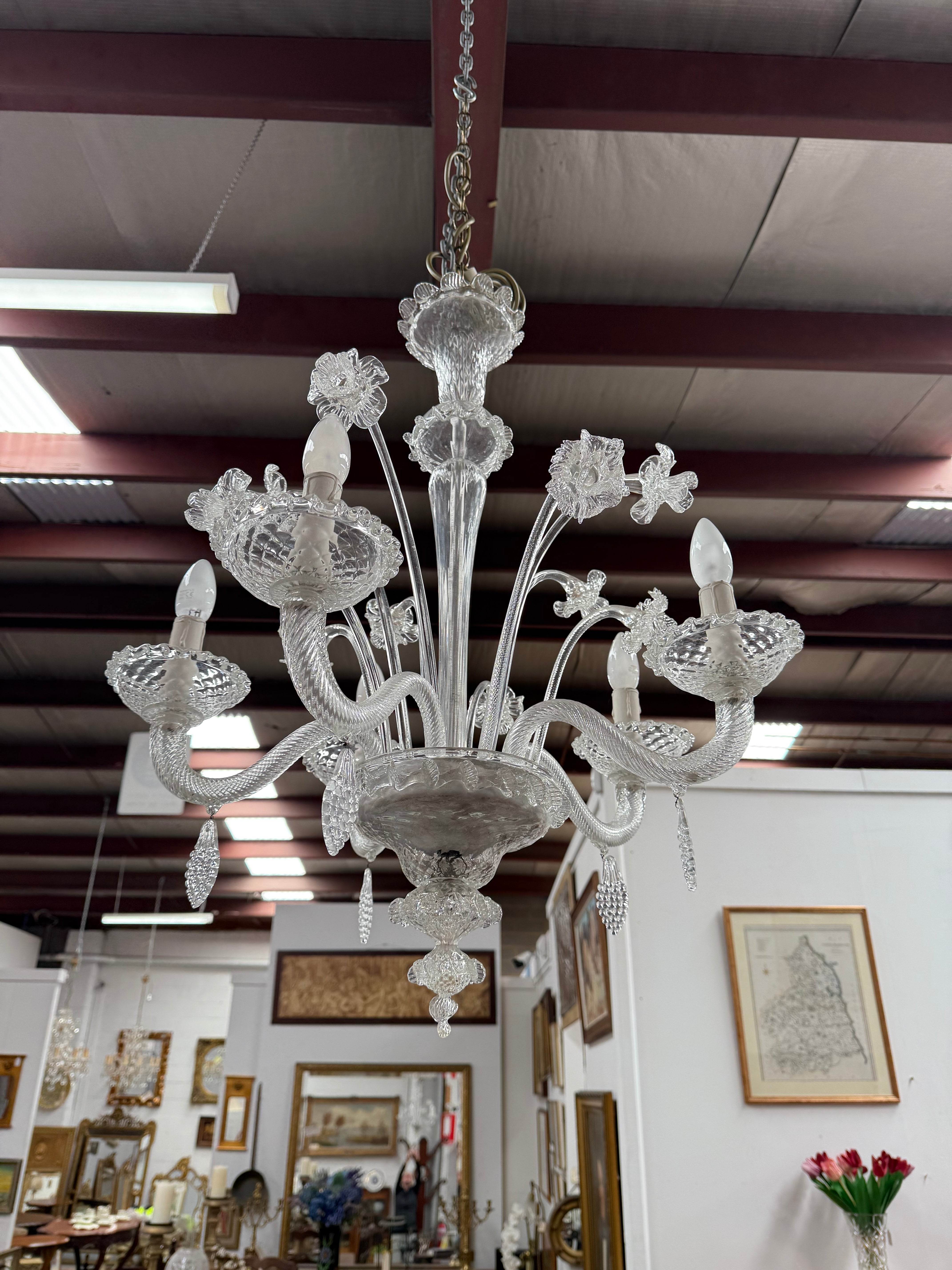 Italian Murano Clear Floral Chandelier | Antique & Vintage | Moonee Ponds Antiques | Australia Wide