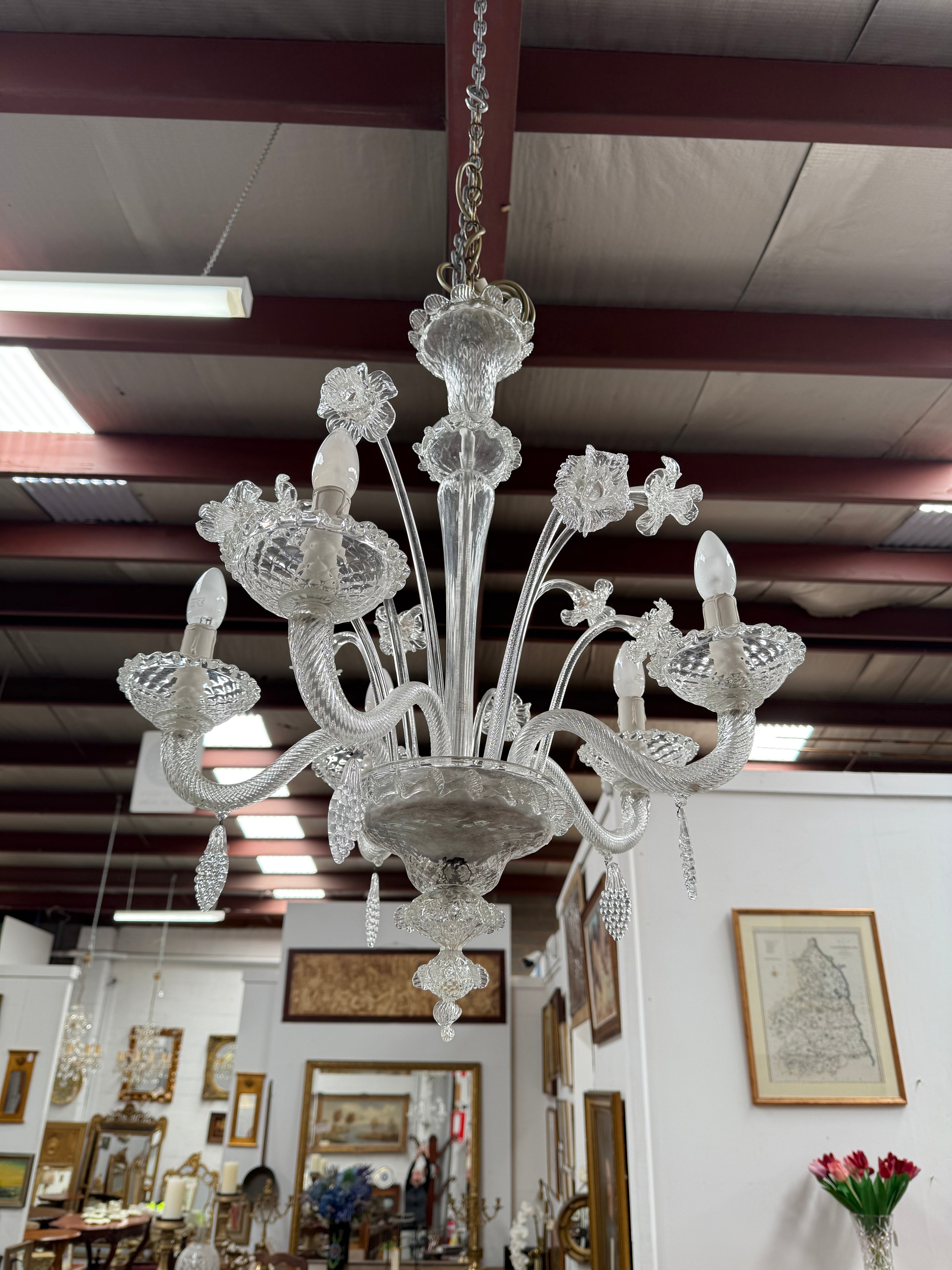 Italian Murano Clear Floral Chandelier | Antique & Vintage | Moonee Ponds Antiques | Australia Wide