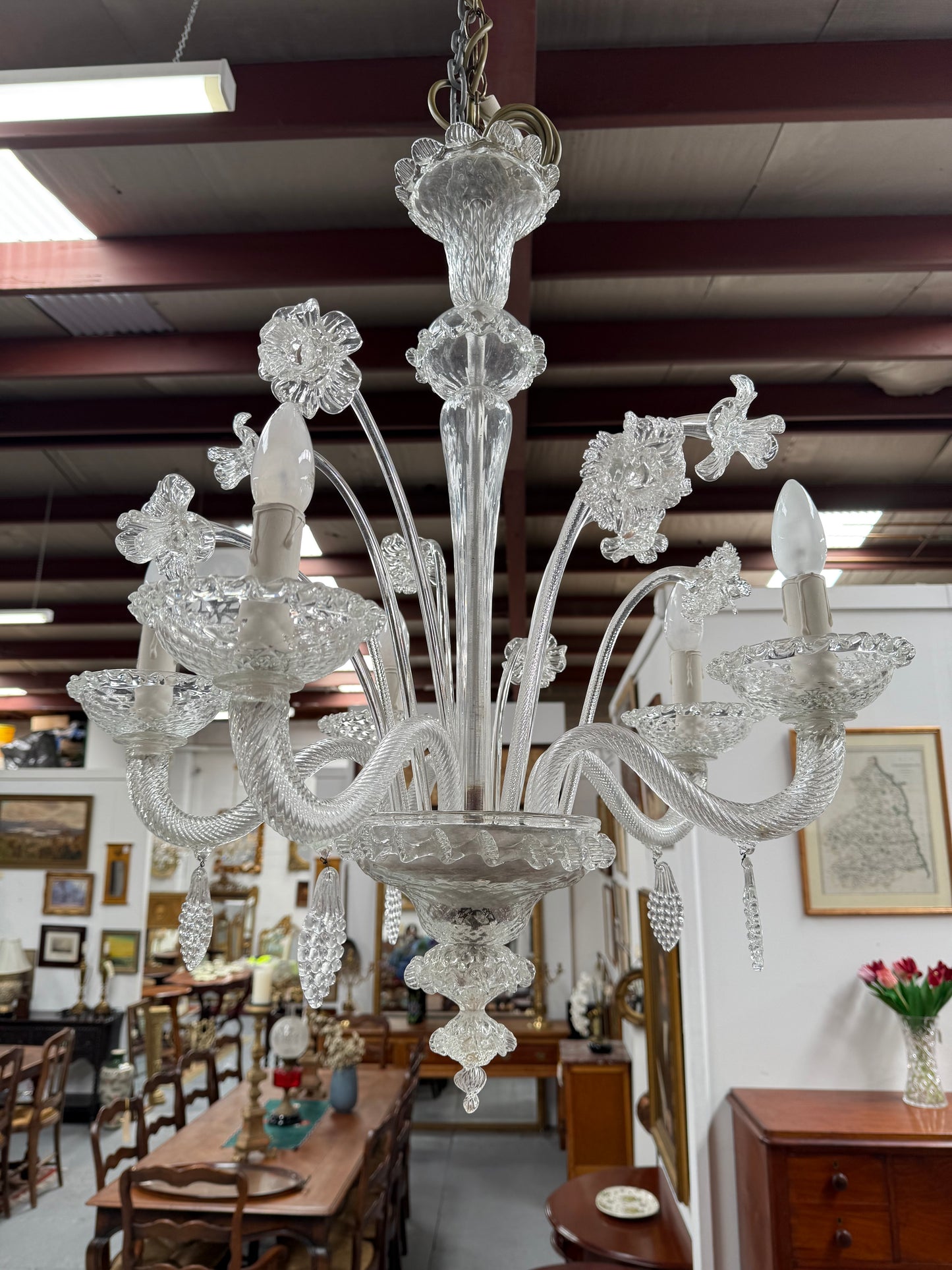 Italian Murano Clear Floral Chandelier