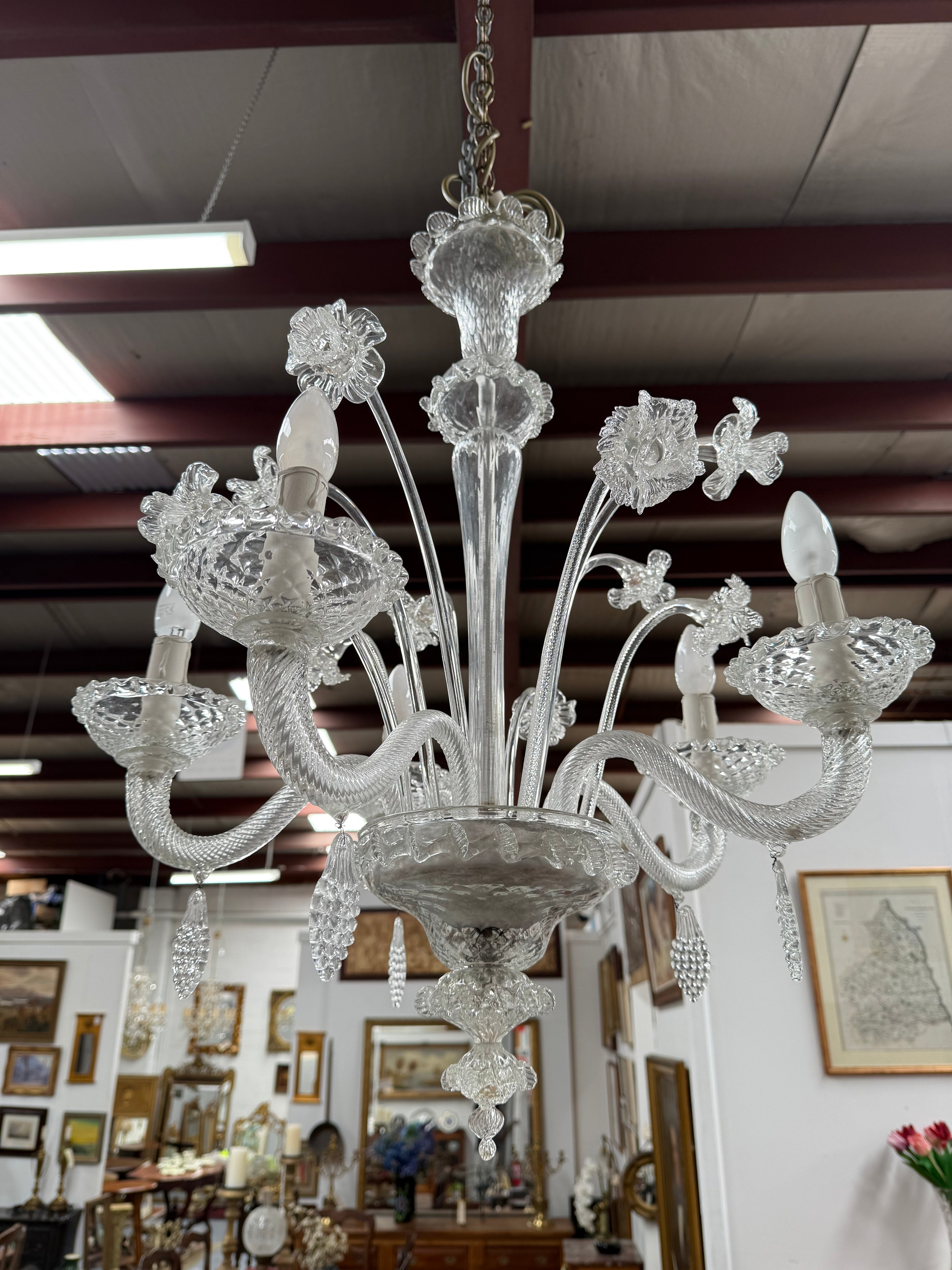 Italian Murano Clear Floral Chandelier | Antique & Vintage | Moonee Ponds Antiques | Australia Wide