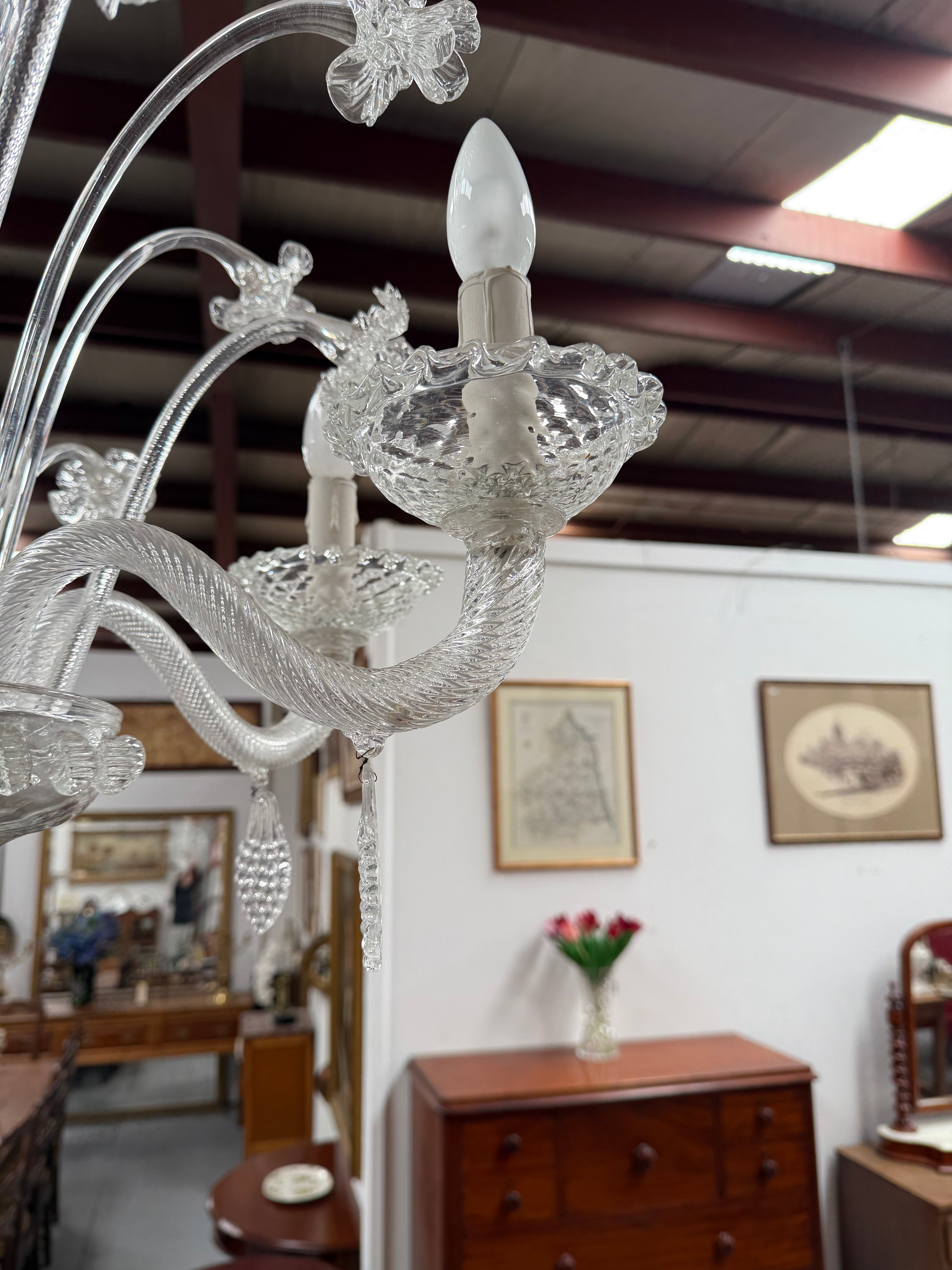 Italian Murano Clear Floral Chandelier | Antique & Vintage | Moonee Ponds Antiques | Australia Wide