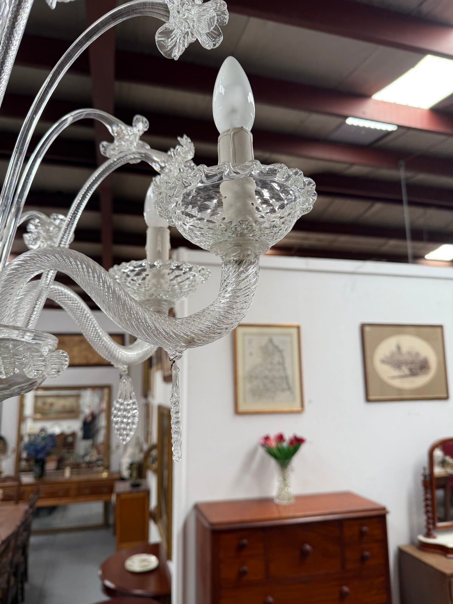 Italian Murano Clear Floral Chandelier