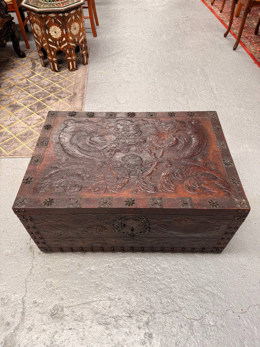 Victorian Arts & Crafts Leather Embossed Trunk