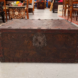 Victorian Arts & Crafts Leather Embossed Trunk