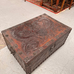Victorian Arts & Crafts Leather Embossed Trunk