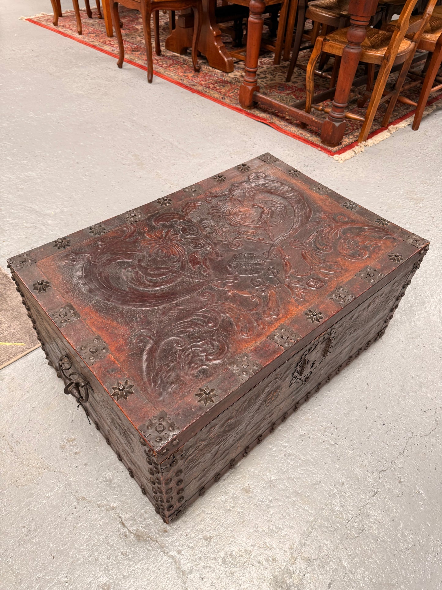 Victorian Arts & Crafts Leather Embossed Trunk