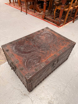 Victorian Arts & Crafts Leather Embossed Trunk | Antique & Vintage | Moonee Ponds Antiques | Australia Wide Delivery