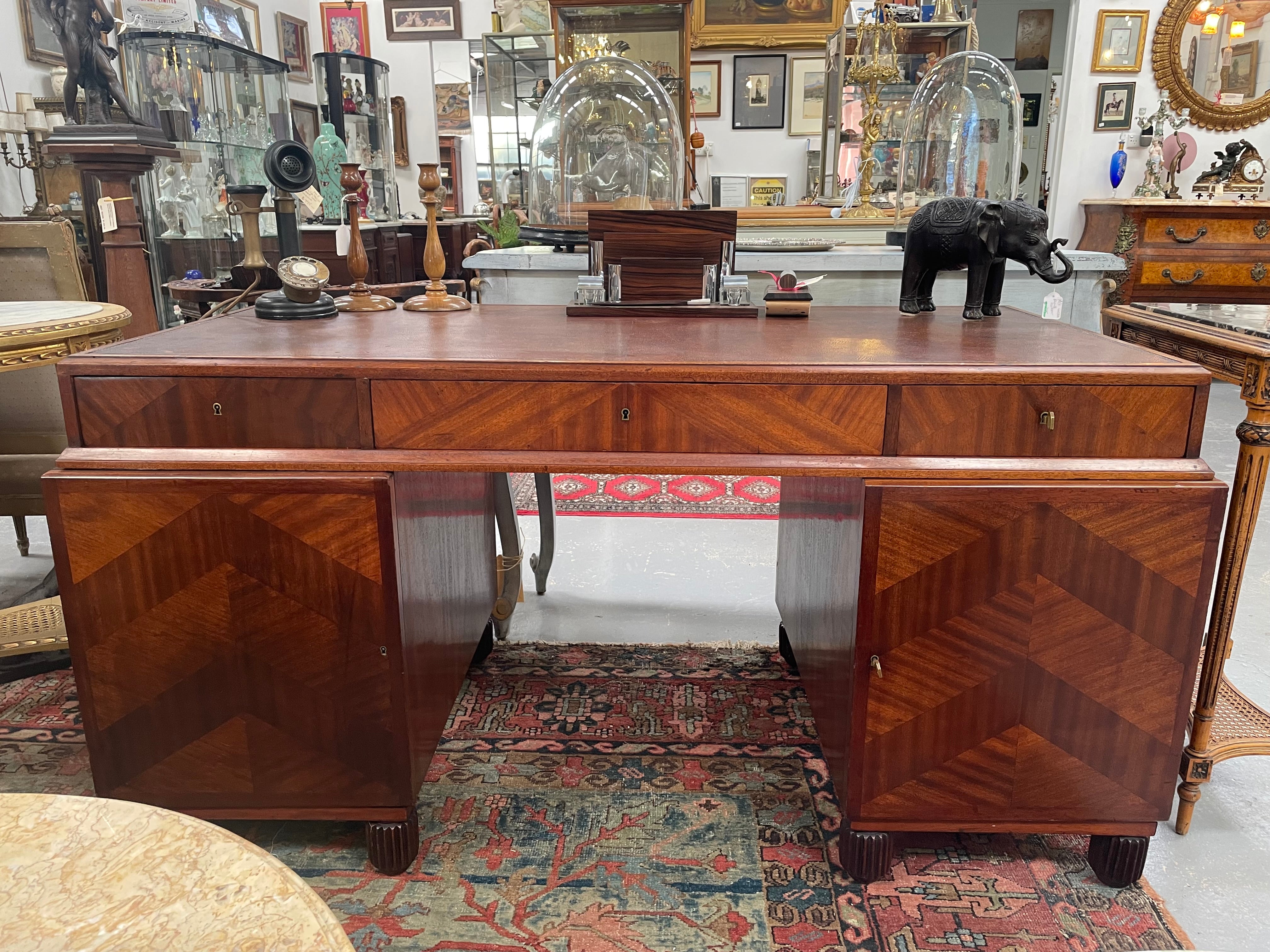 Impressive Art Deco Leather Topped Twin Pedestal Desk | Antique & Vintage | Moonee Ponds Antiques | Australia Wide Delivery