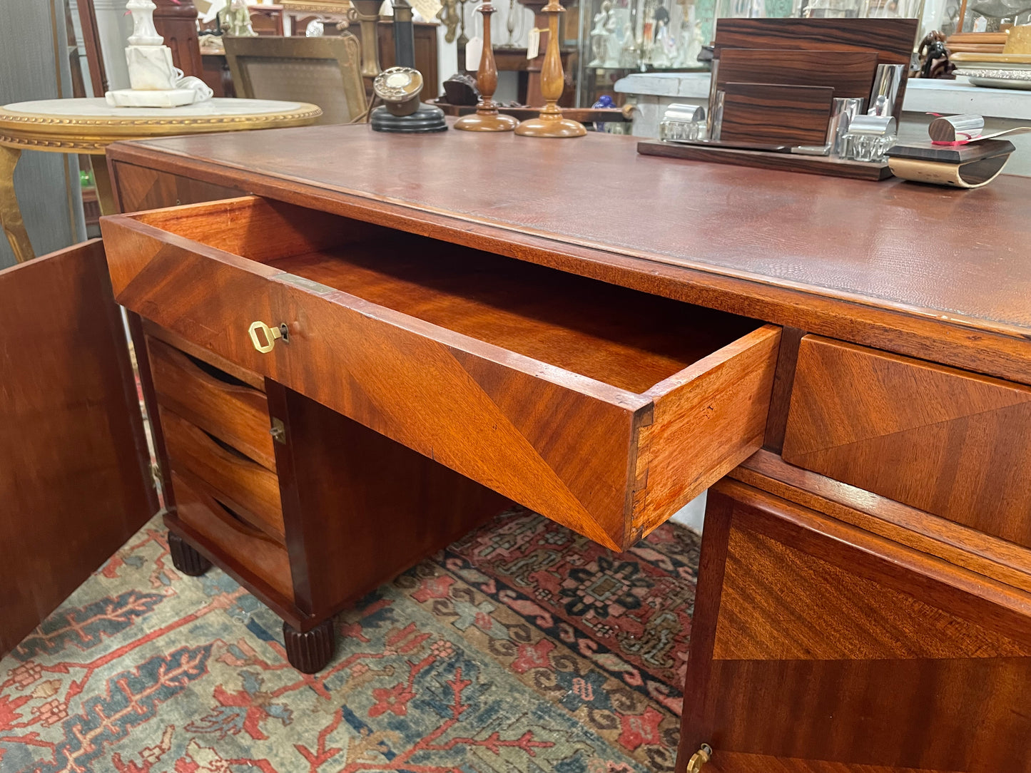 Impressive Art Deco Leather Topped Twin Pedestal Desk