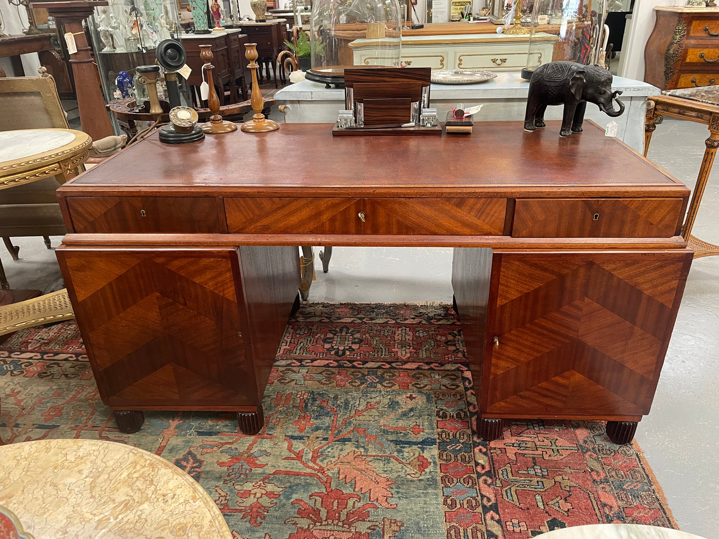 Impressive Art Deco Leather Topped Twin Pedestal Desk