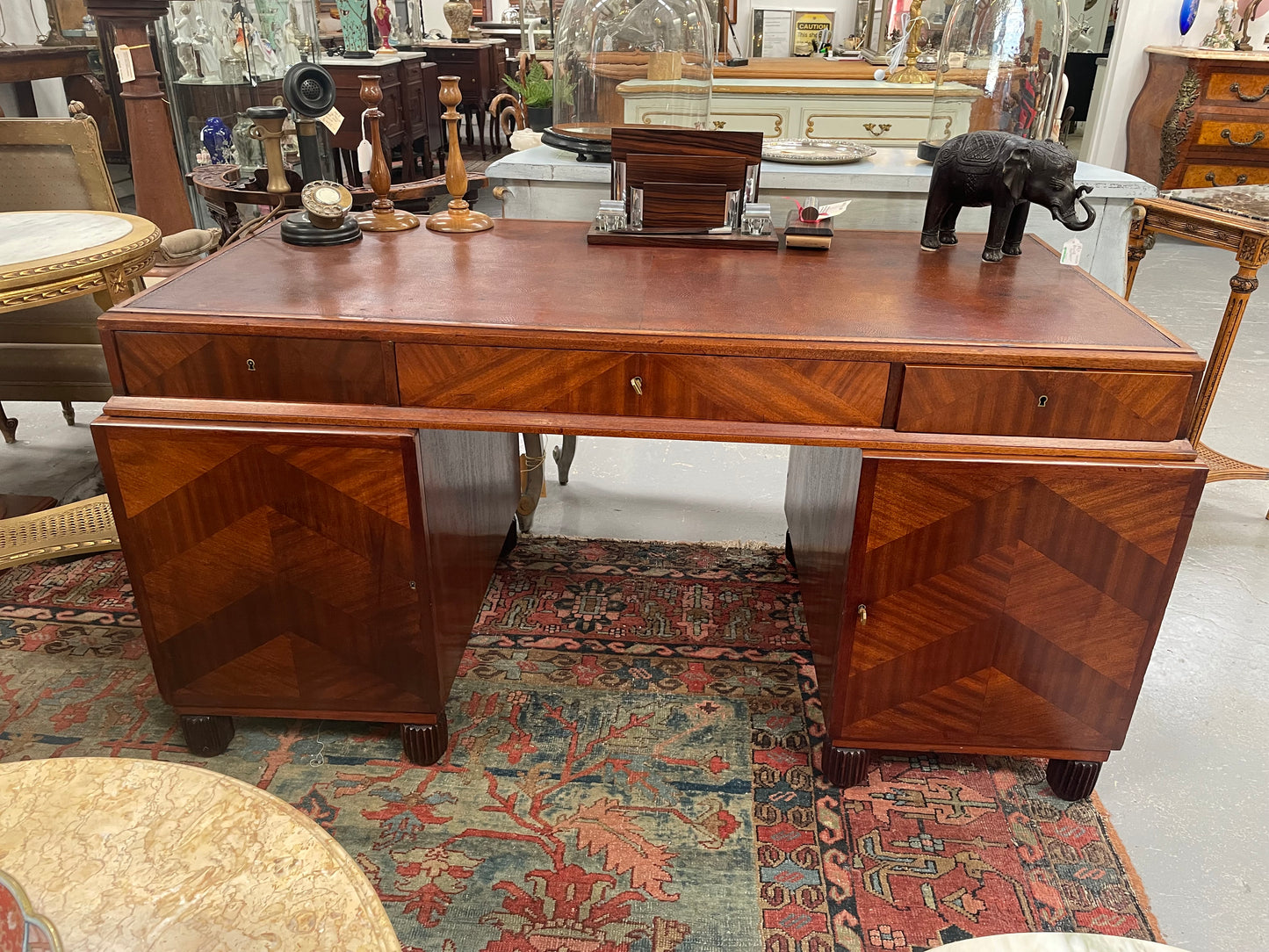 Impressive Art Deco Leather Topped Twin Pedestal Desk