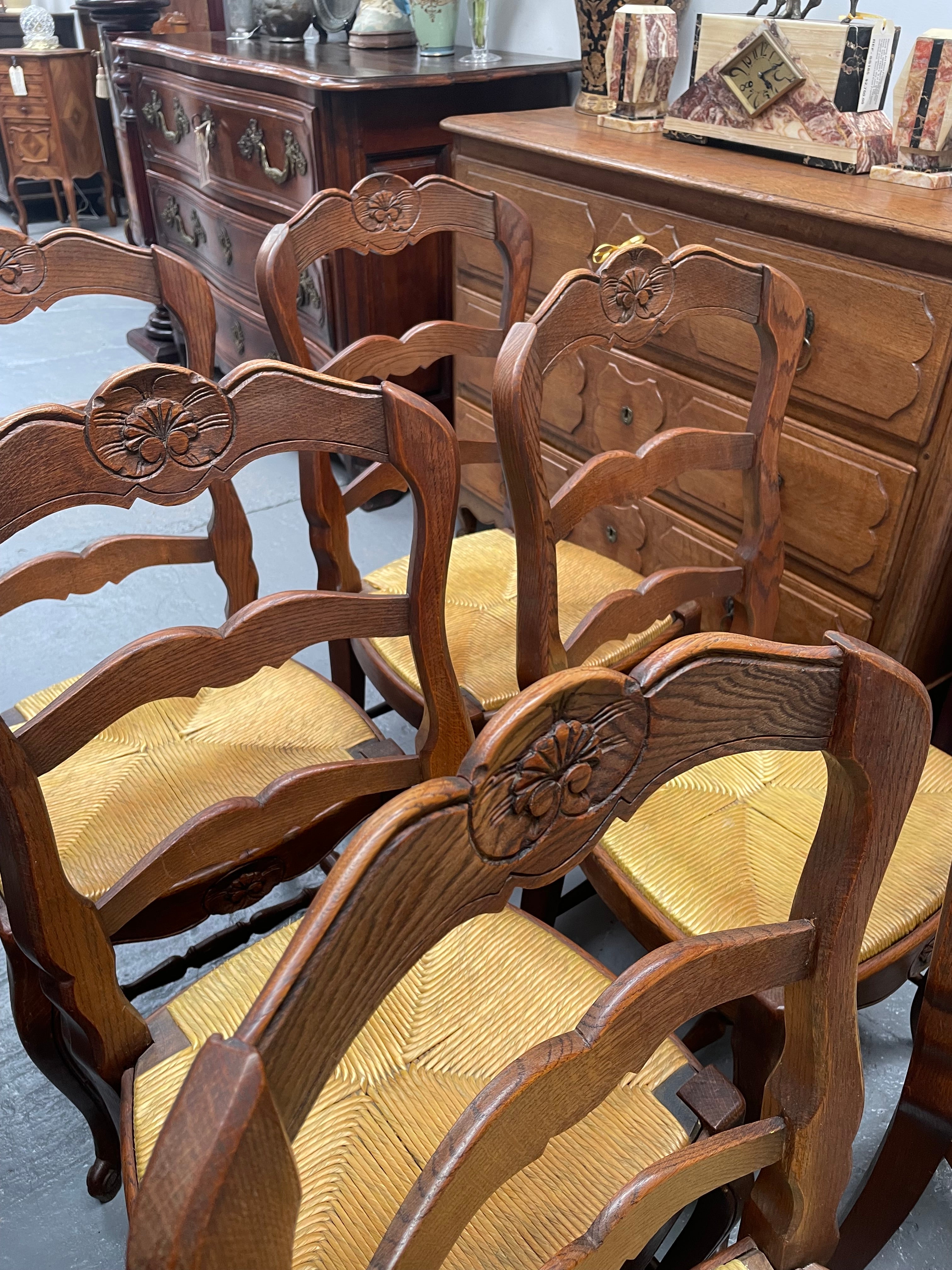 Set of 6 French Oak Louis XV Style Rush Seat Dining Chairs | Antique & Vintage | Moonee Ponds Antiques | Australia Wide Delivery