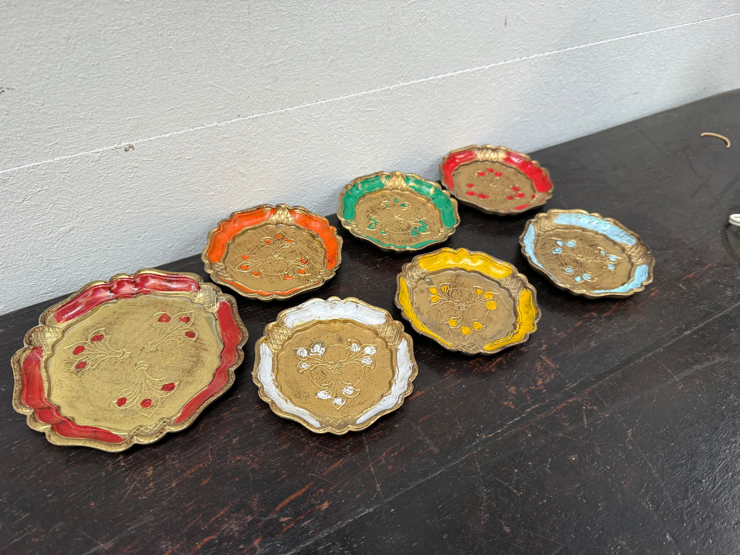 Set Of Vintage Italian Florentine Wooden Coasters