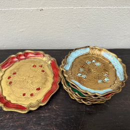 Set Of Vintage Italian Florentine Wooden Coasters