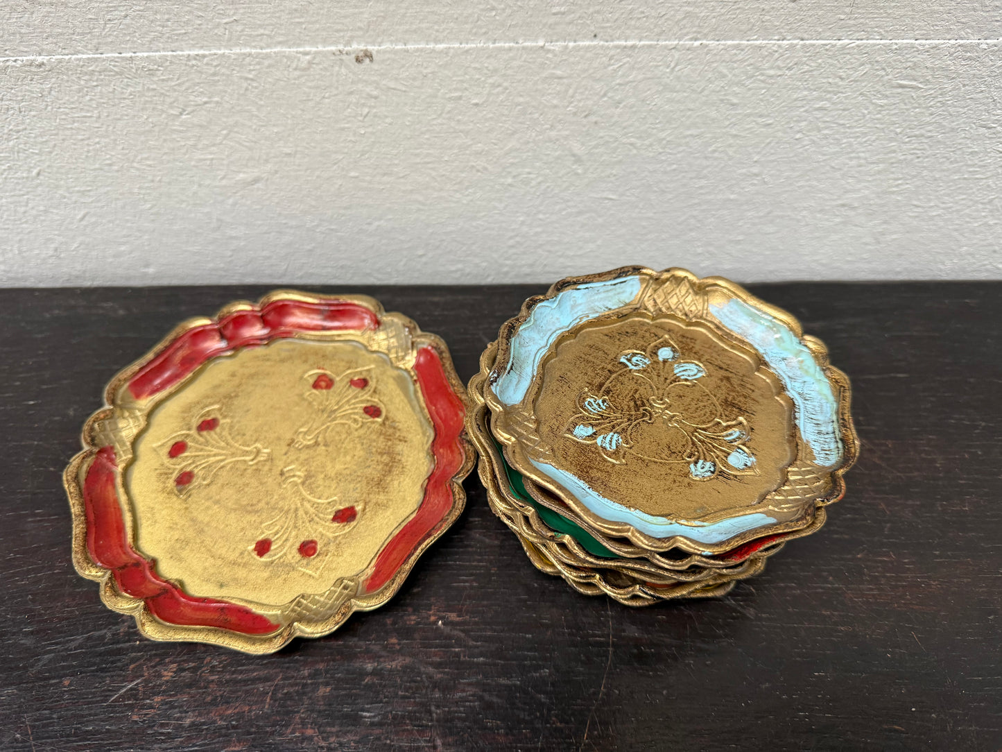 Set Of Vintage Italian Florentine Wooden Coasters