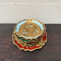 Set Of Vintage Italian Florentine Wooden Coasters