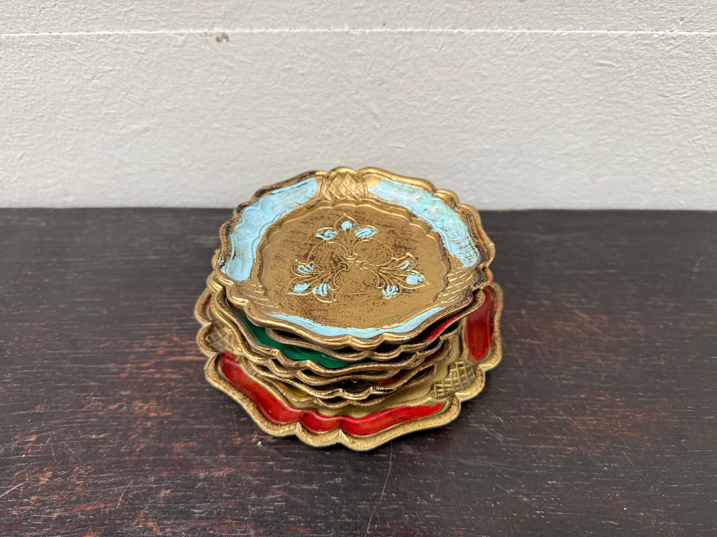 Set Of Vintage Italian Florentine Wooden Coasters