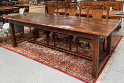 Substantial Rustic Oak Stretcher Base Dining Table | Antique & Vintage | Moonee Ponds Antiques | Australia Wide Delivery