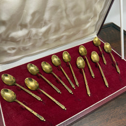 French Set of 12 Vermeil Spoon Set