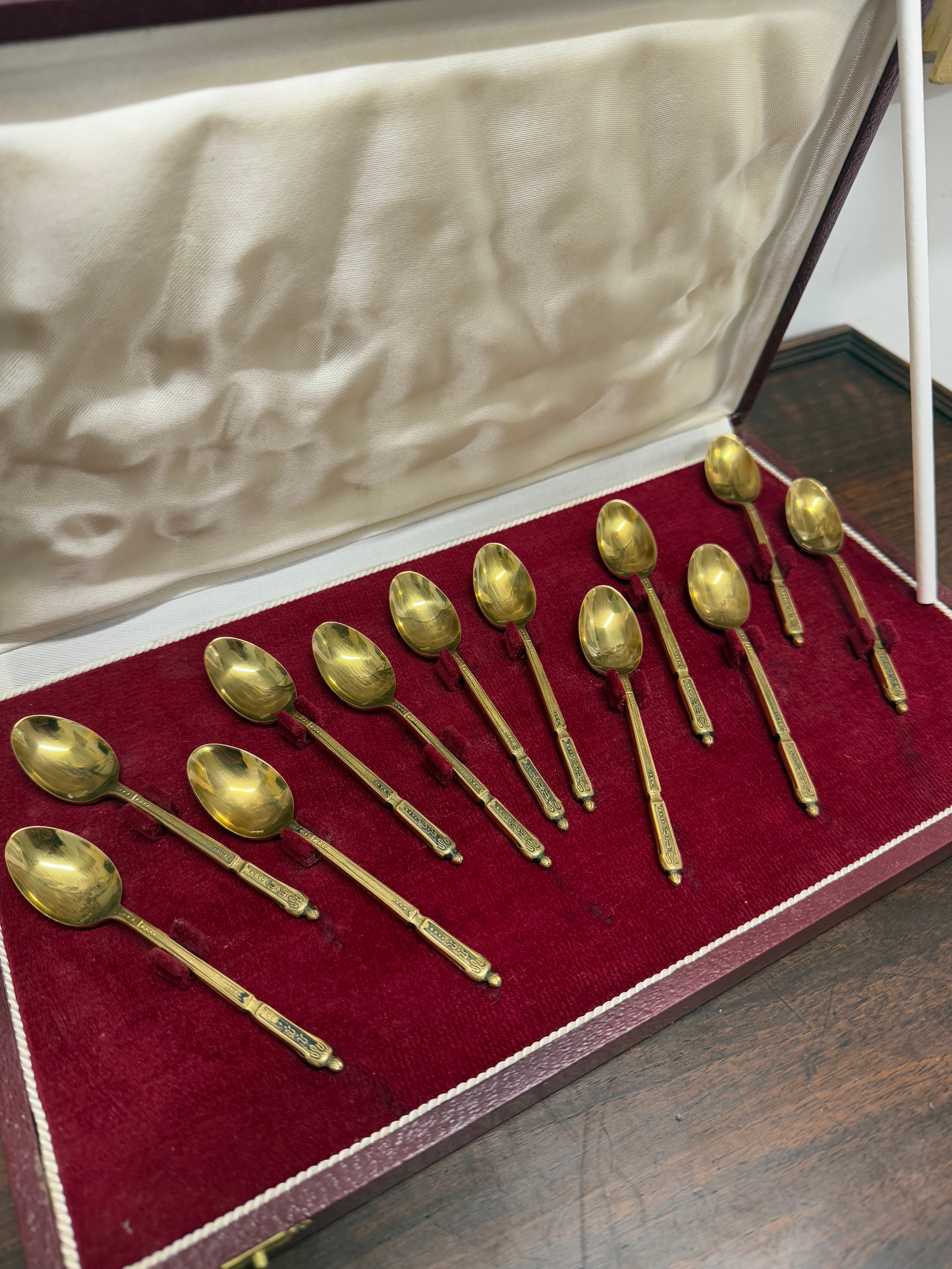 French Set of 12 Vermeil Spoon Set