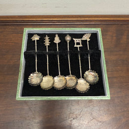 Vintage Set of 6 Japanese Silver Novelty Spoons