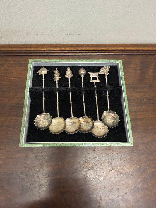 Vintage Set of 6 Japanese Silver Novelty Spoons
