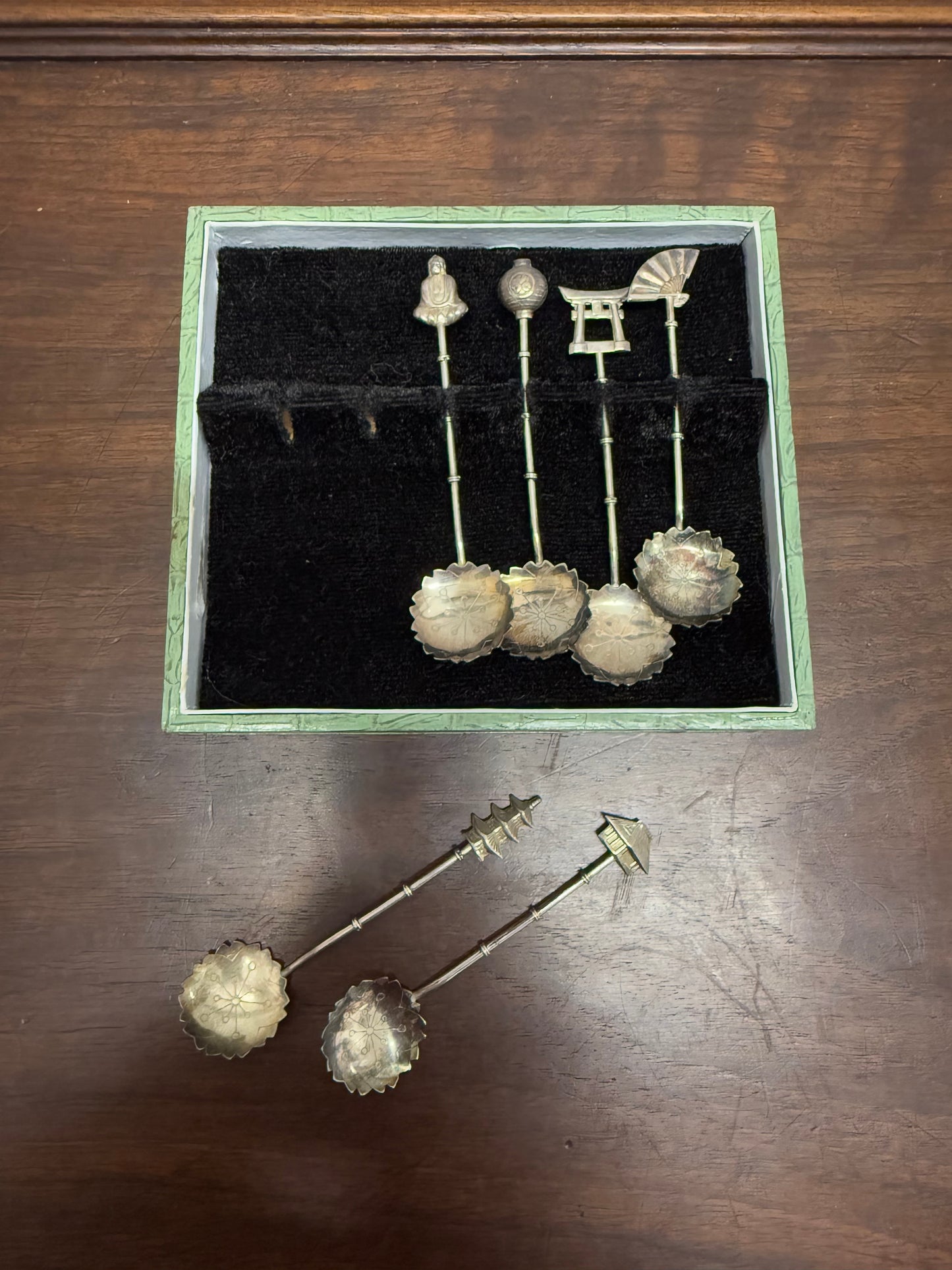 Vintage Set of 6 Japanese Silver Novelty Spoons