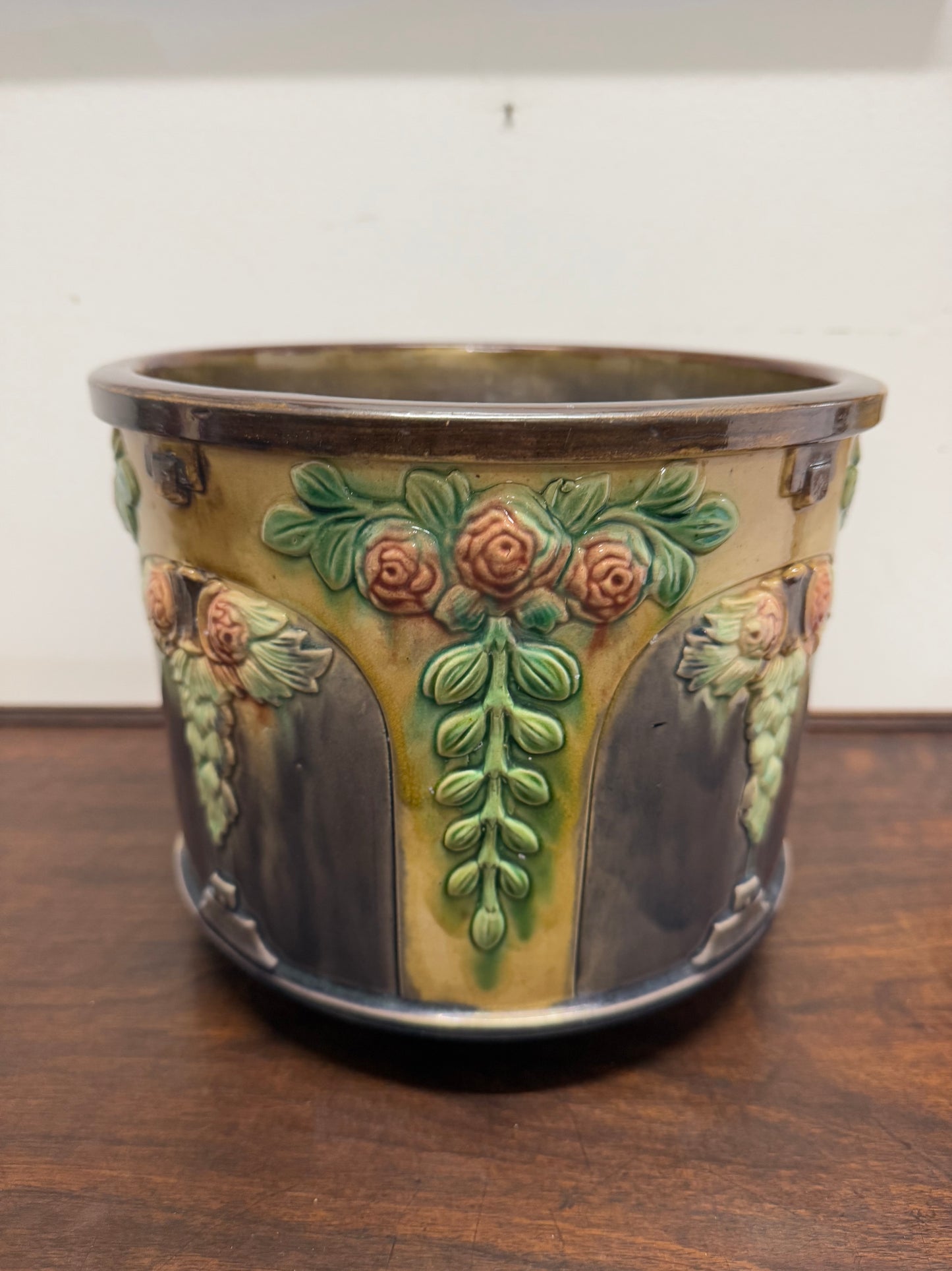 Antique Art Nouveau Style Majolica Jardiniere/Planter