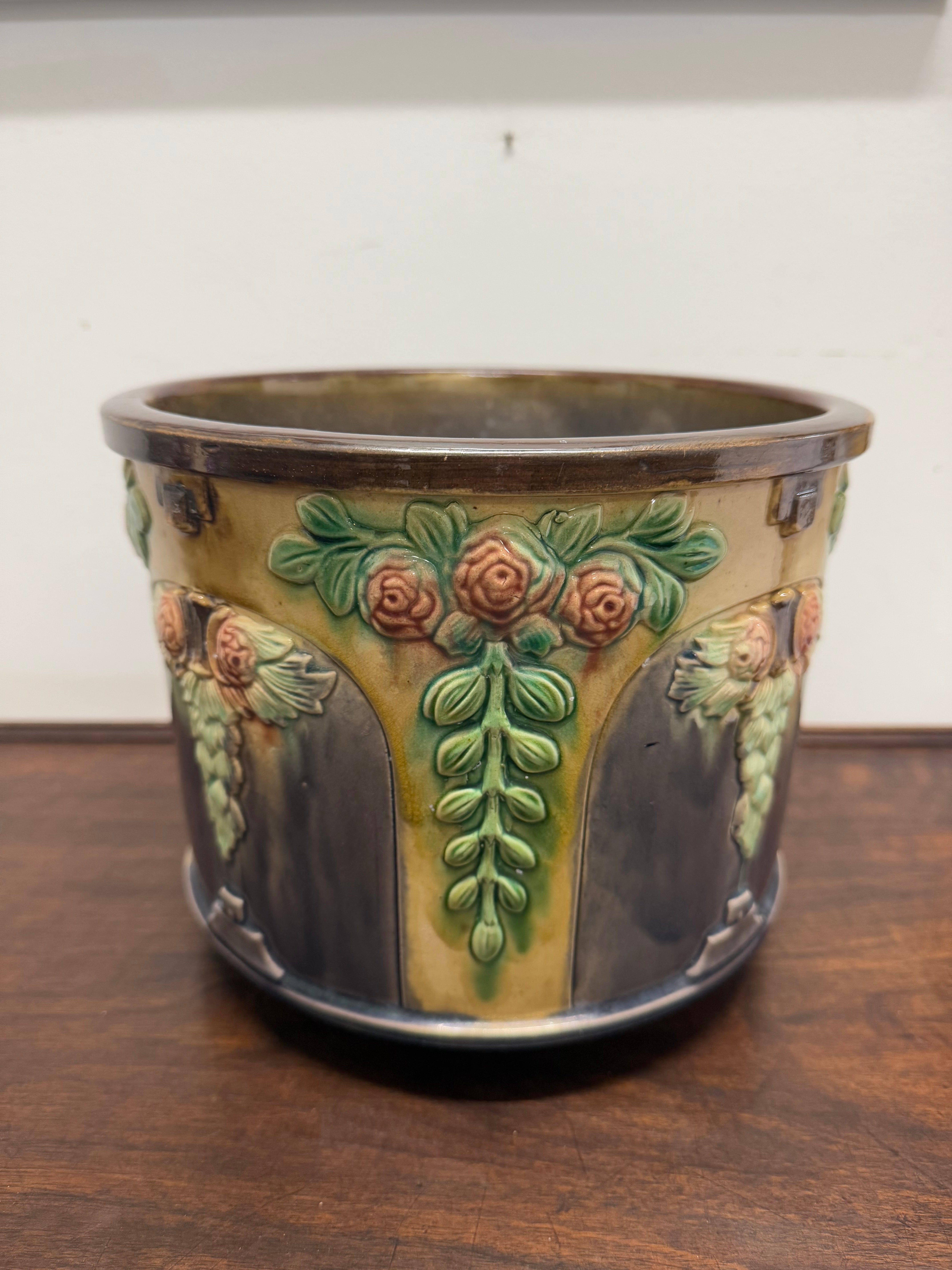 Antique Art Nouveau Style Majolica Jardiniere/Planter
