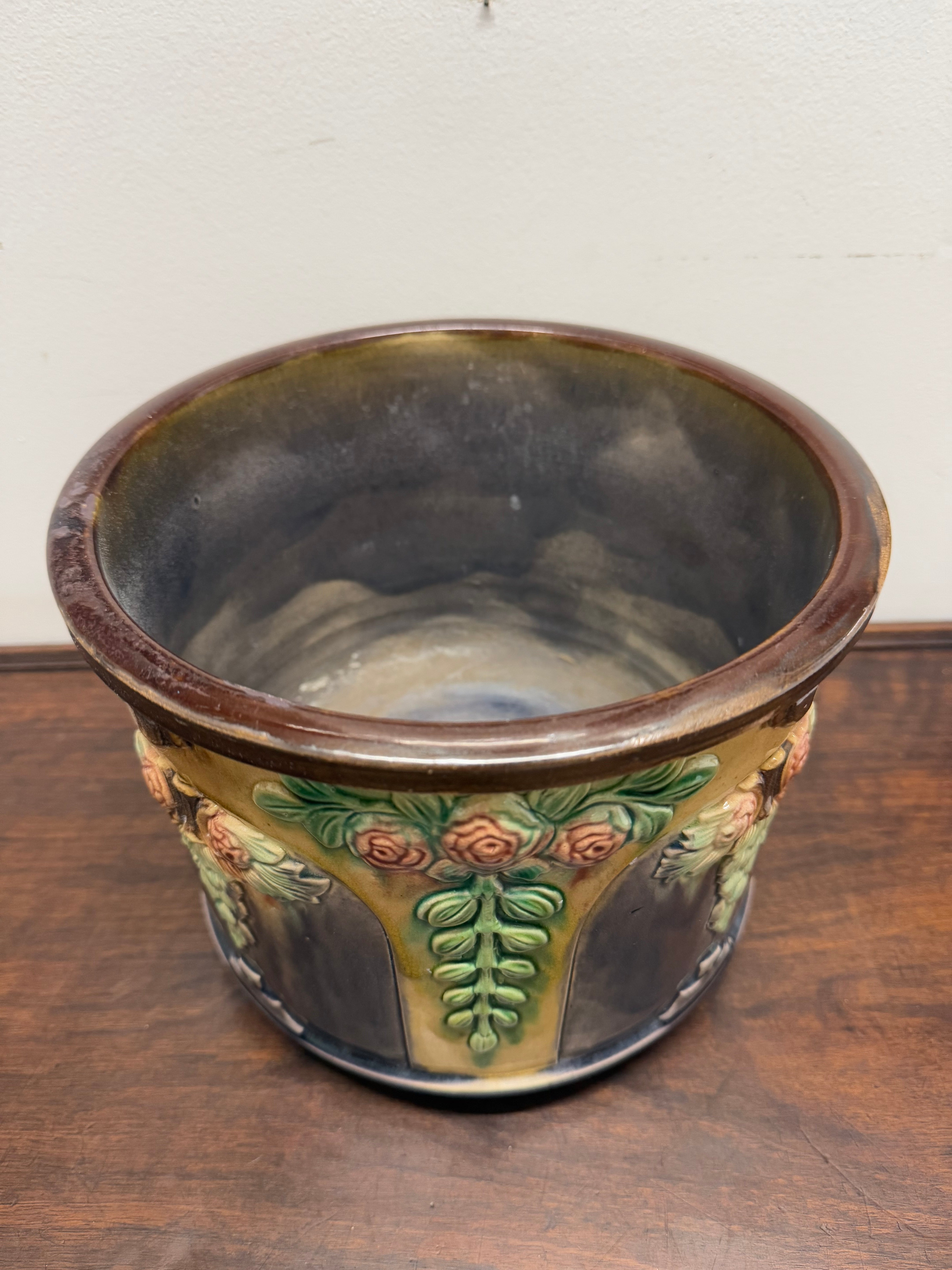 Antique Art Nouveau Style Majolica Jardiniere/Planter
