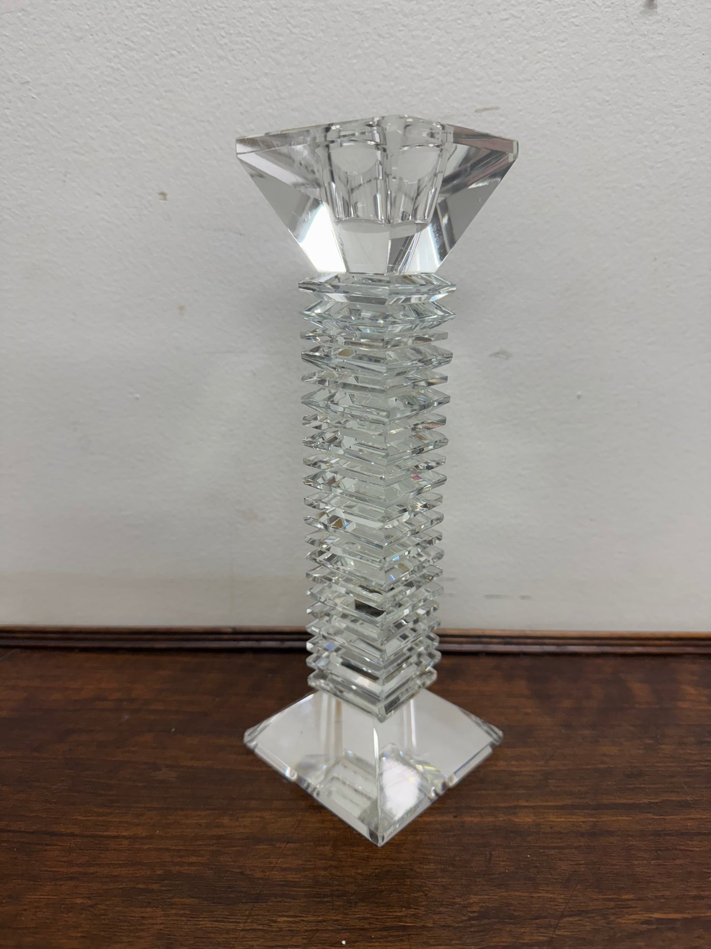 Vintage Medium Art Deco Revival Crystal Glass Candlestick