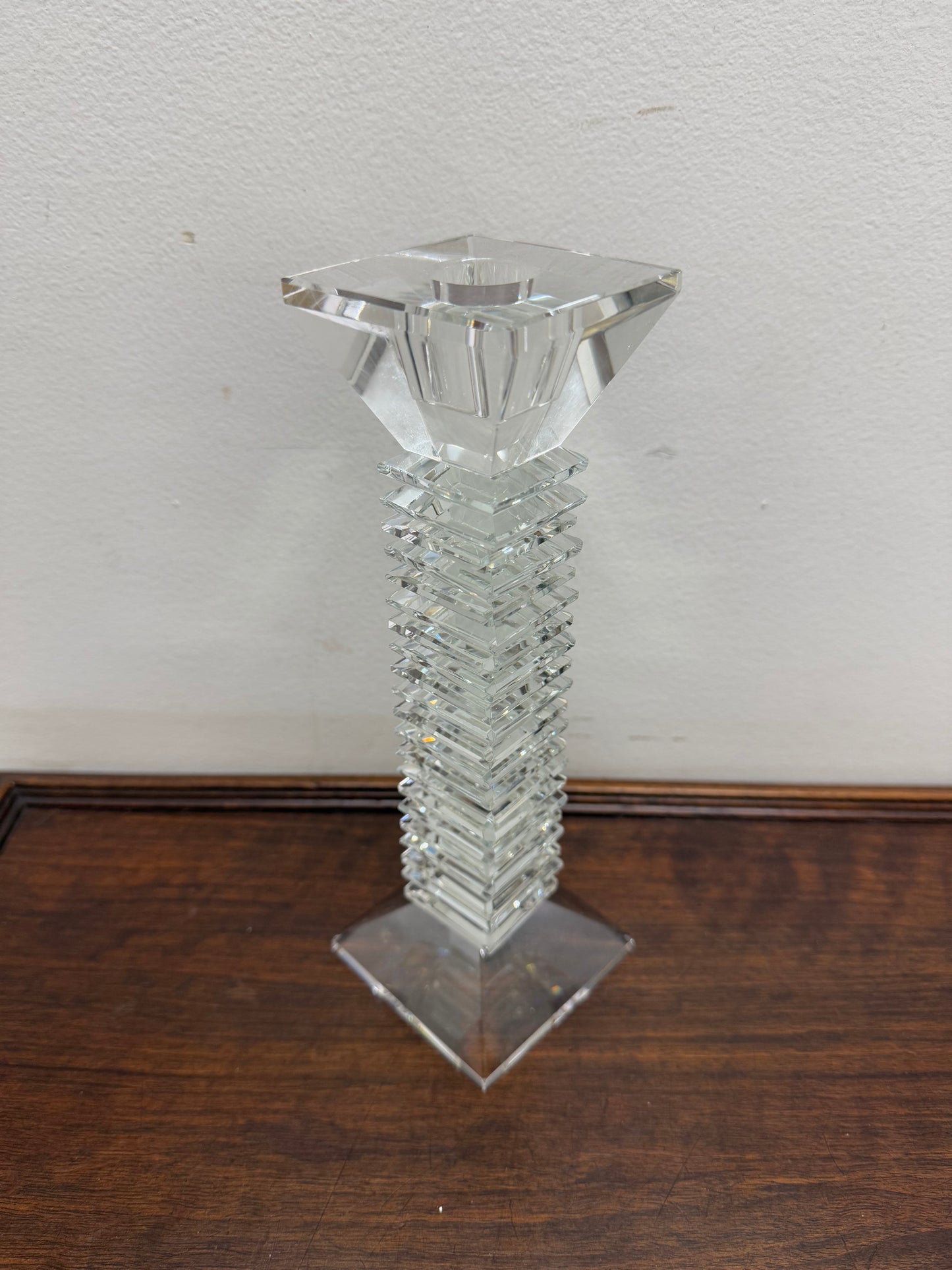 Vintage Medium Art Deco Revival Crystal Glass Candlestick