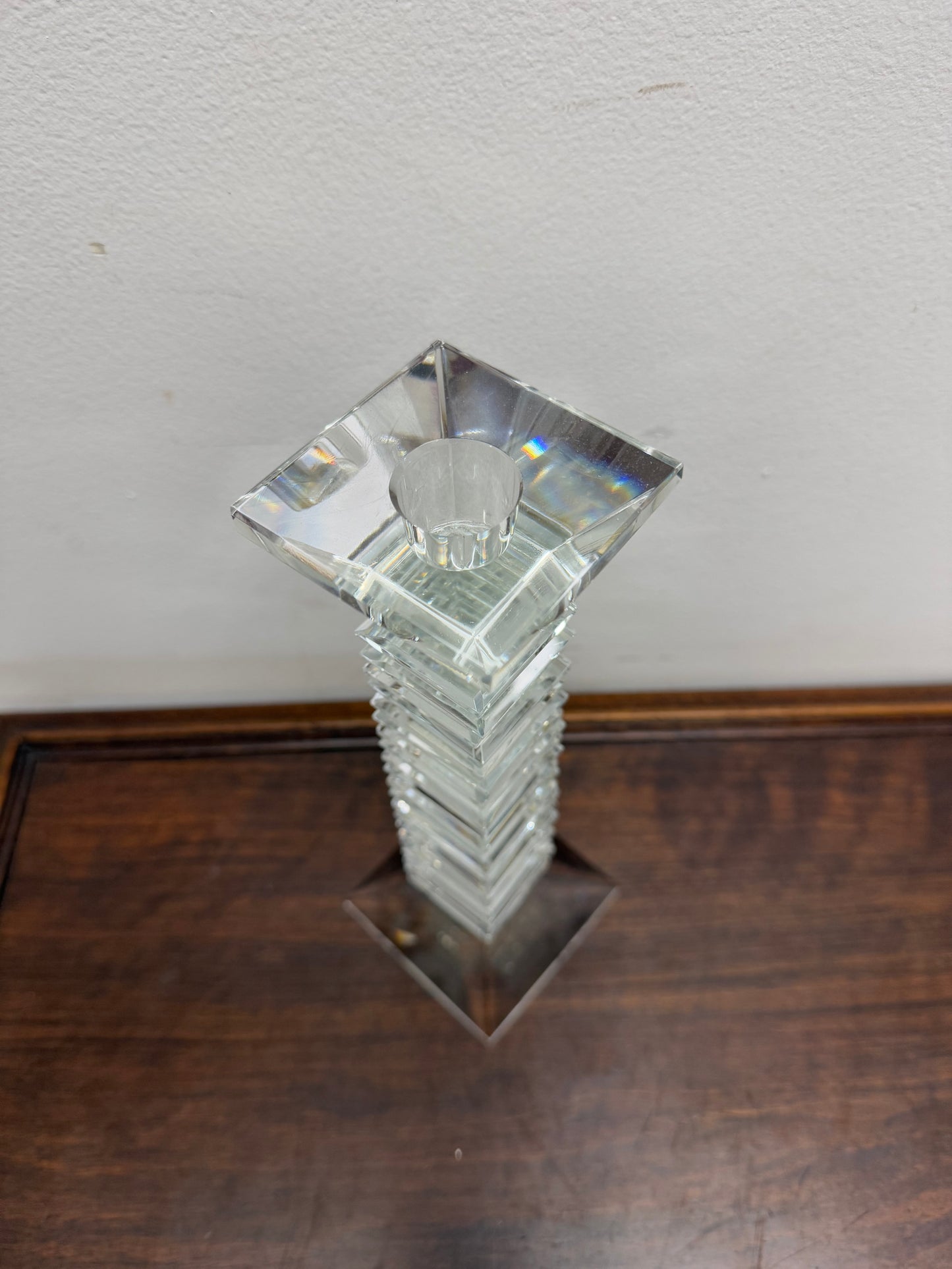 Vintage Medium Art Deco Revival Crystal Glass Candlestick