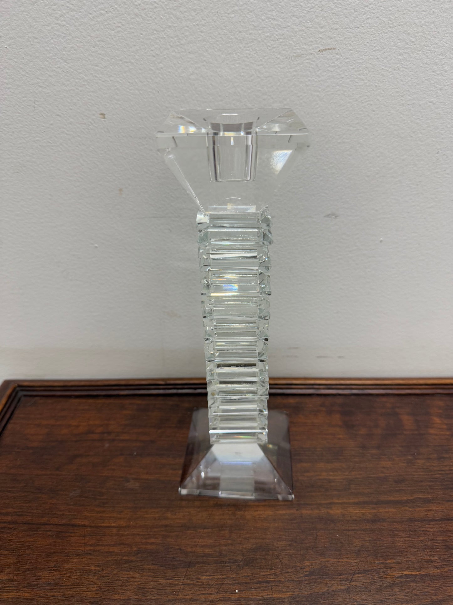 Vintage Medium Art Deco Revival Crystal Glass Candlestick