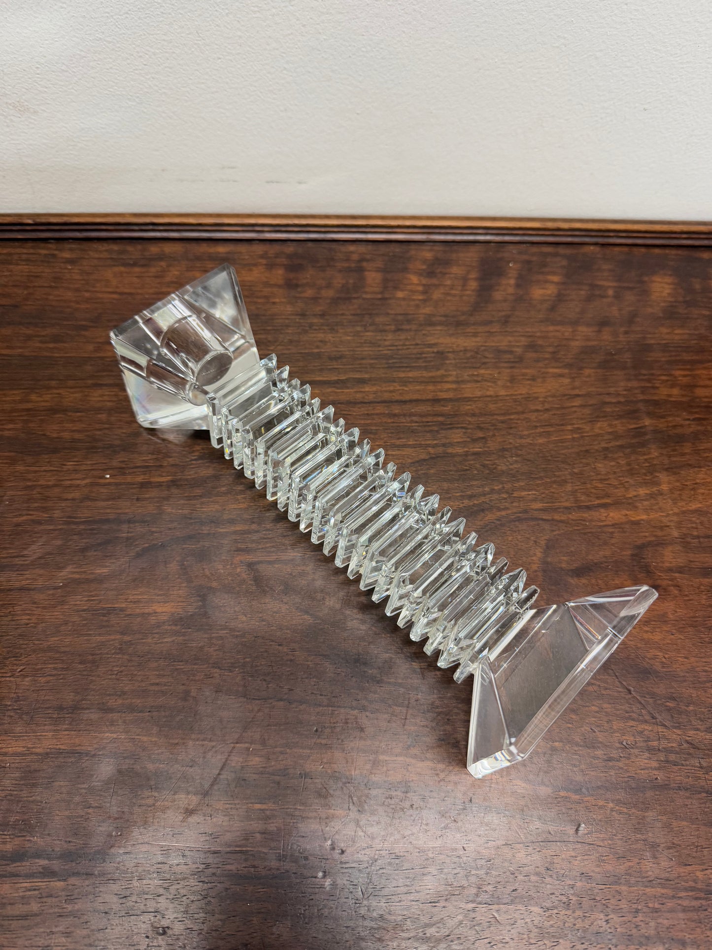 Vintage Medium Art Deco Revival Crystal Glass Candlestick