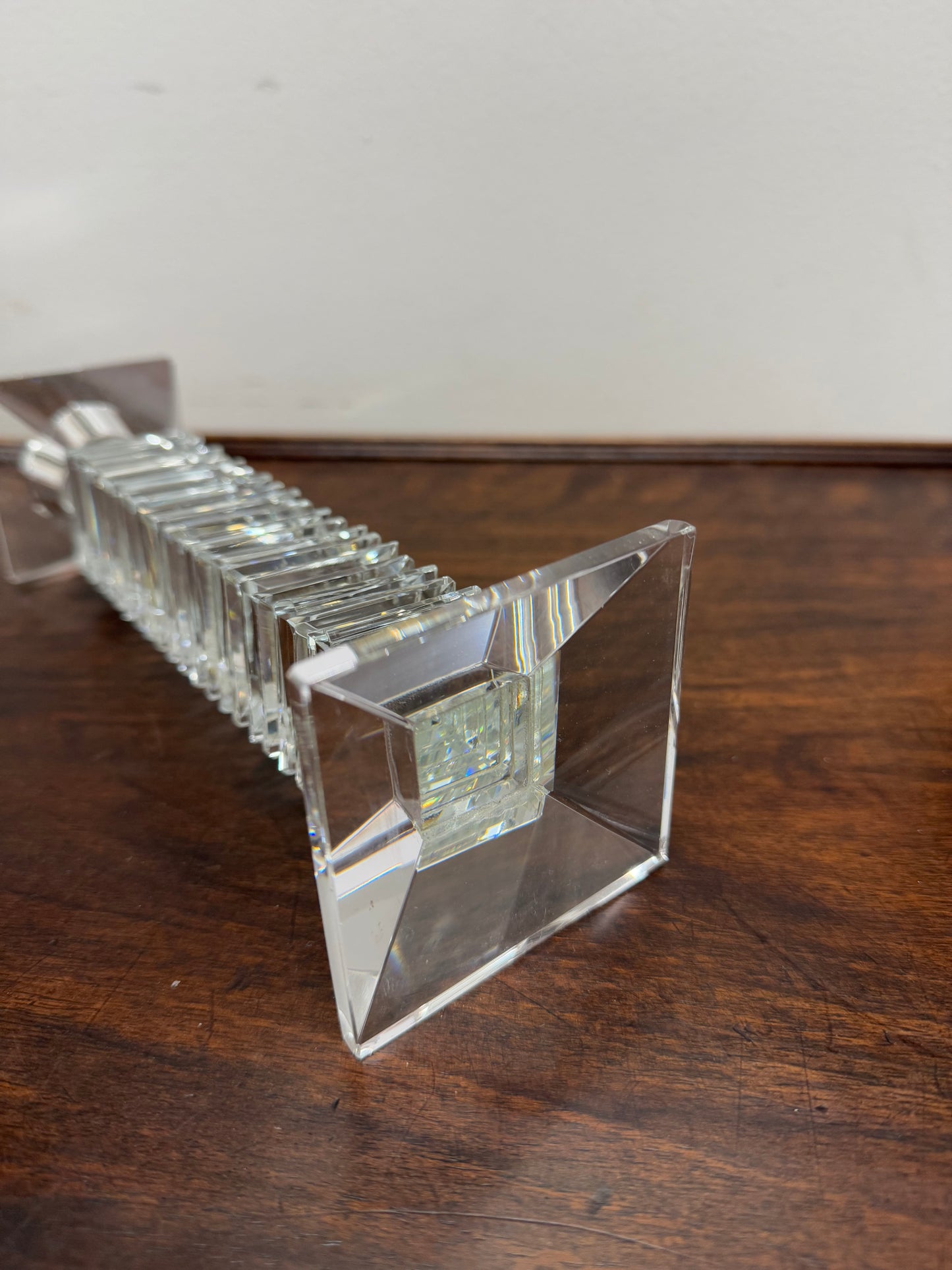 Vintage Medium Art Deco Revival Crystal Glass Candlestick