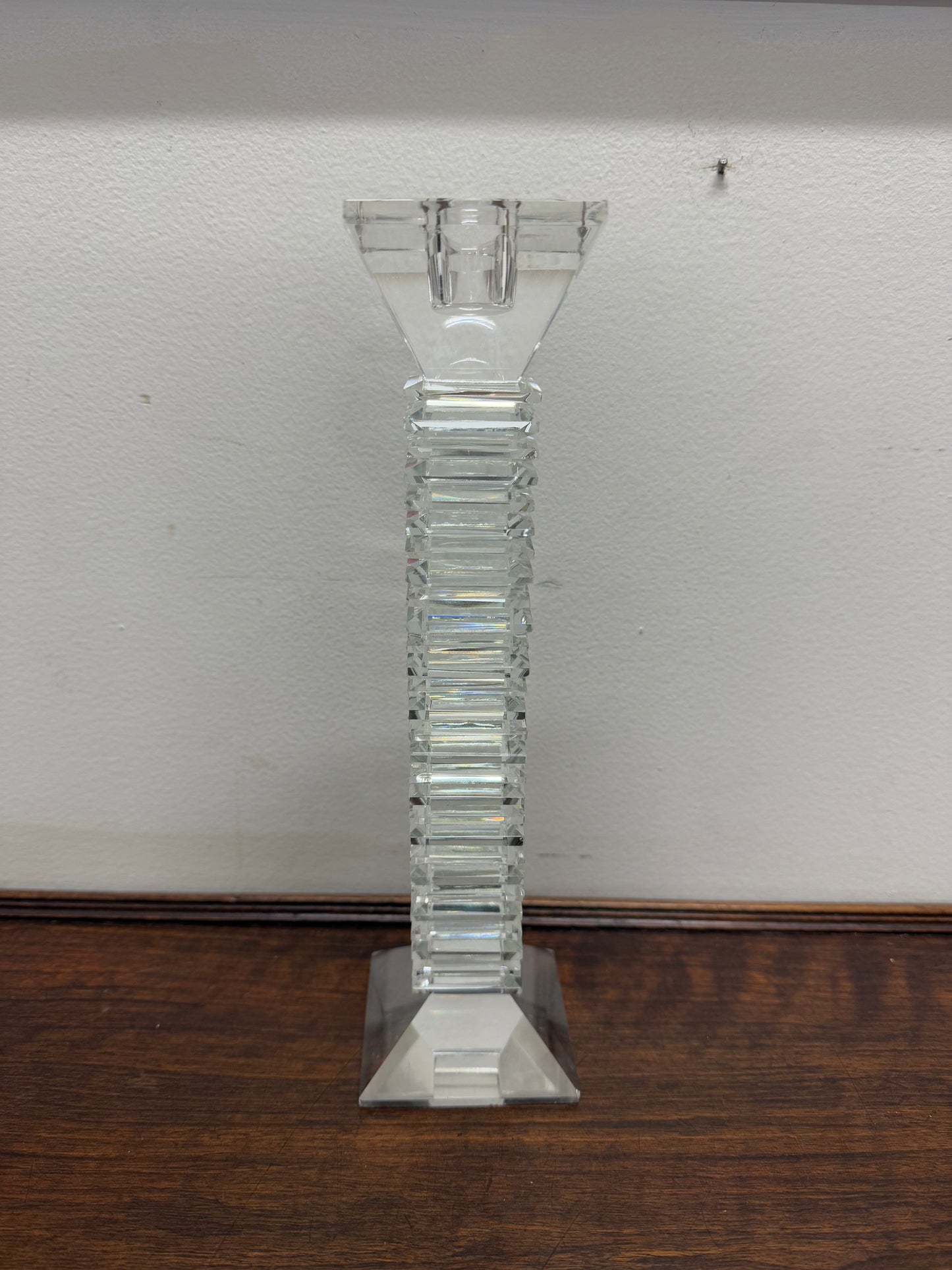 Vintage Large Art Deco Revival Crystal Glass Candlestick