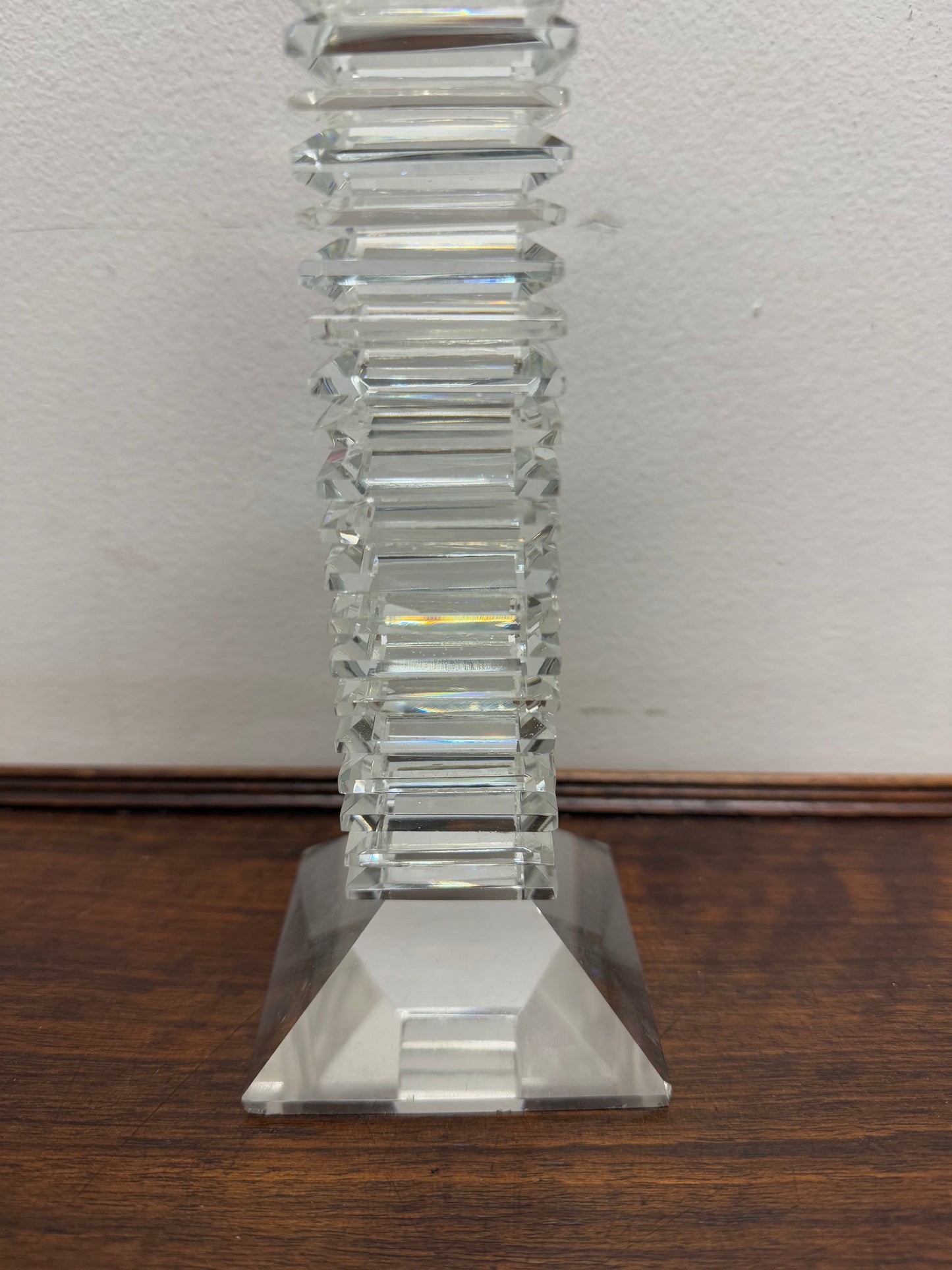 Vintage Large Art Deco Revival Crystal Glass Candlestick